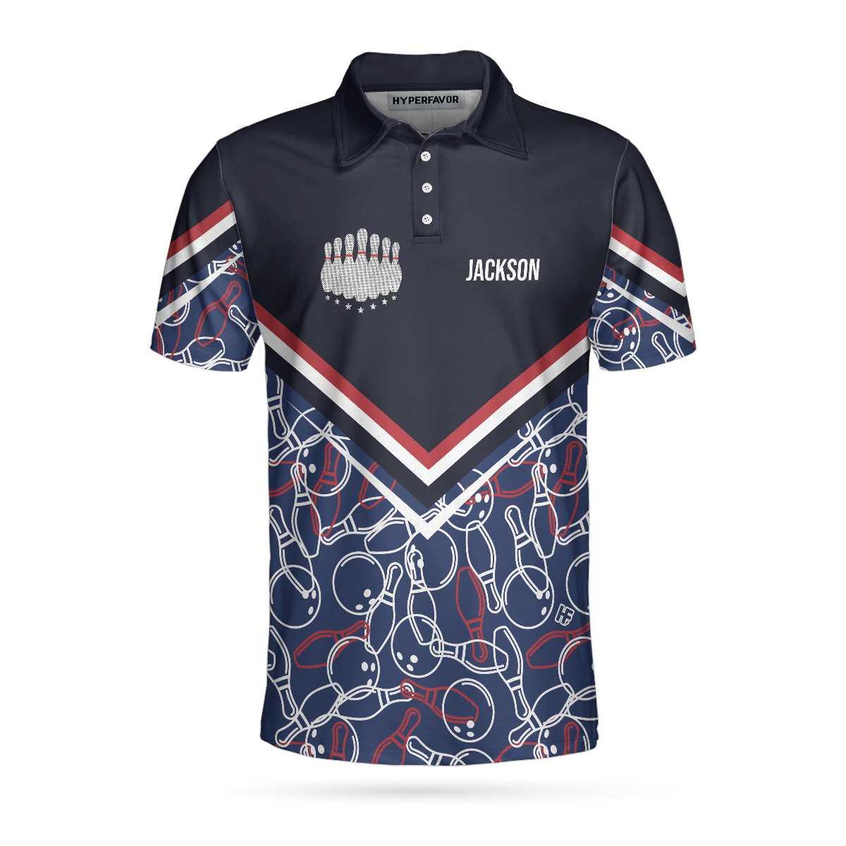 Bowling Men Polo Shirt Custom Name - Bowling Pins Pattern Personalized Bowling Polo Shirt - Gift For Friend, Family, Bowling Lovers - Image 2