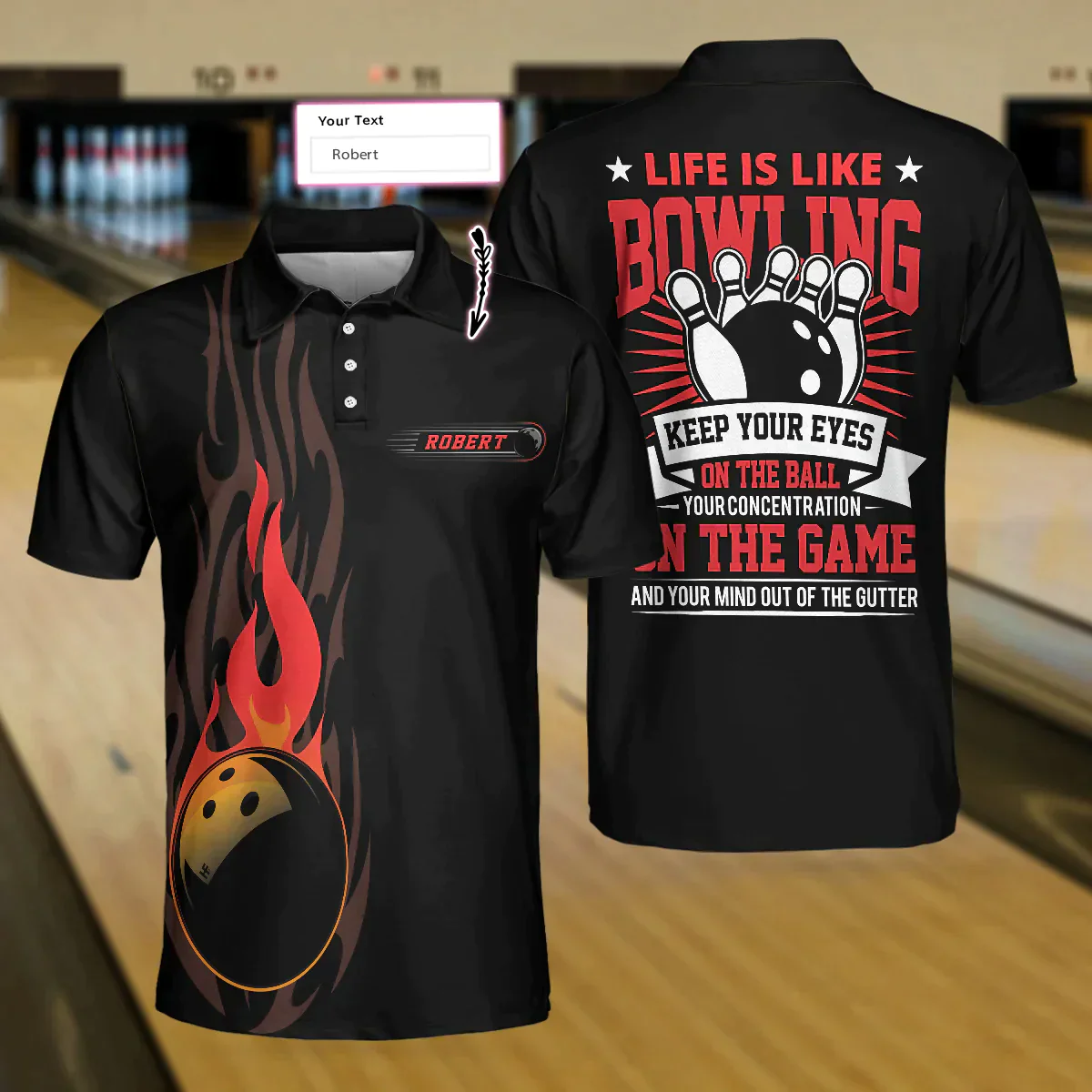 Bowling Men Polo Shirt Custom Name - Fire Bowling Keep Your Eyes On The Balls Bowling Personalized Bowling Polo Shirt - Gift For Friend, Family, Bowling Lovers