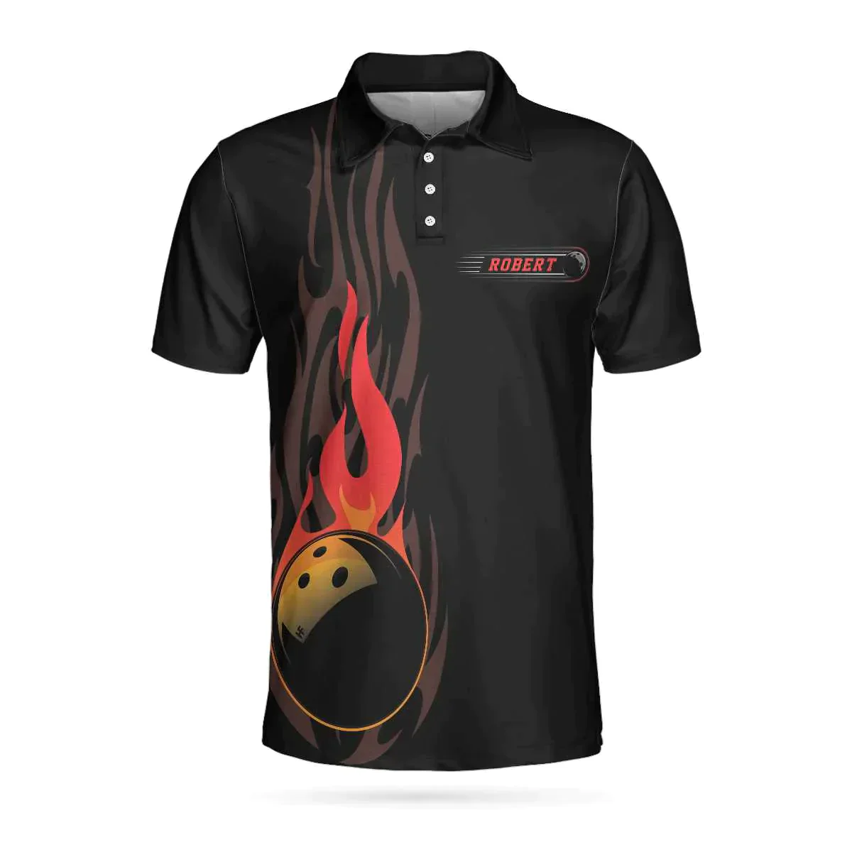 Bowling Men Polo Shirt Custom Name - Fire Bowling Keep Your Eyes On The Balls Bowling Personalized Bowling Polo Shirt - Gift For Friend, Family, Bowling Lovers - Image 3