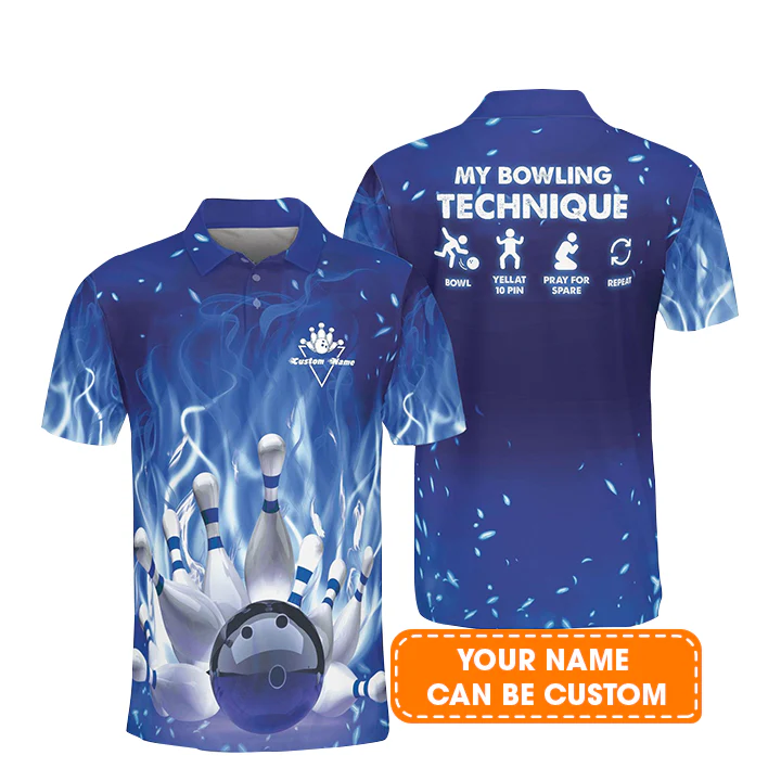 Bowling Men Polo Shirt Custom Name - My Bowling Technique Personalized Polo Shirt For Men - Gift For Bowlers, Bowling Lovers, Friend, Family - Image 3