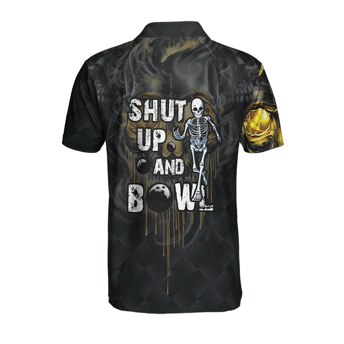 Bowling Men Polo Shirt Custom Name - Shut Up And Bowl Golden Skull Personalized Bowling Polo Shirt - Gift For Friend, Family, Bowling Lovers - Image 3