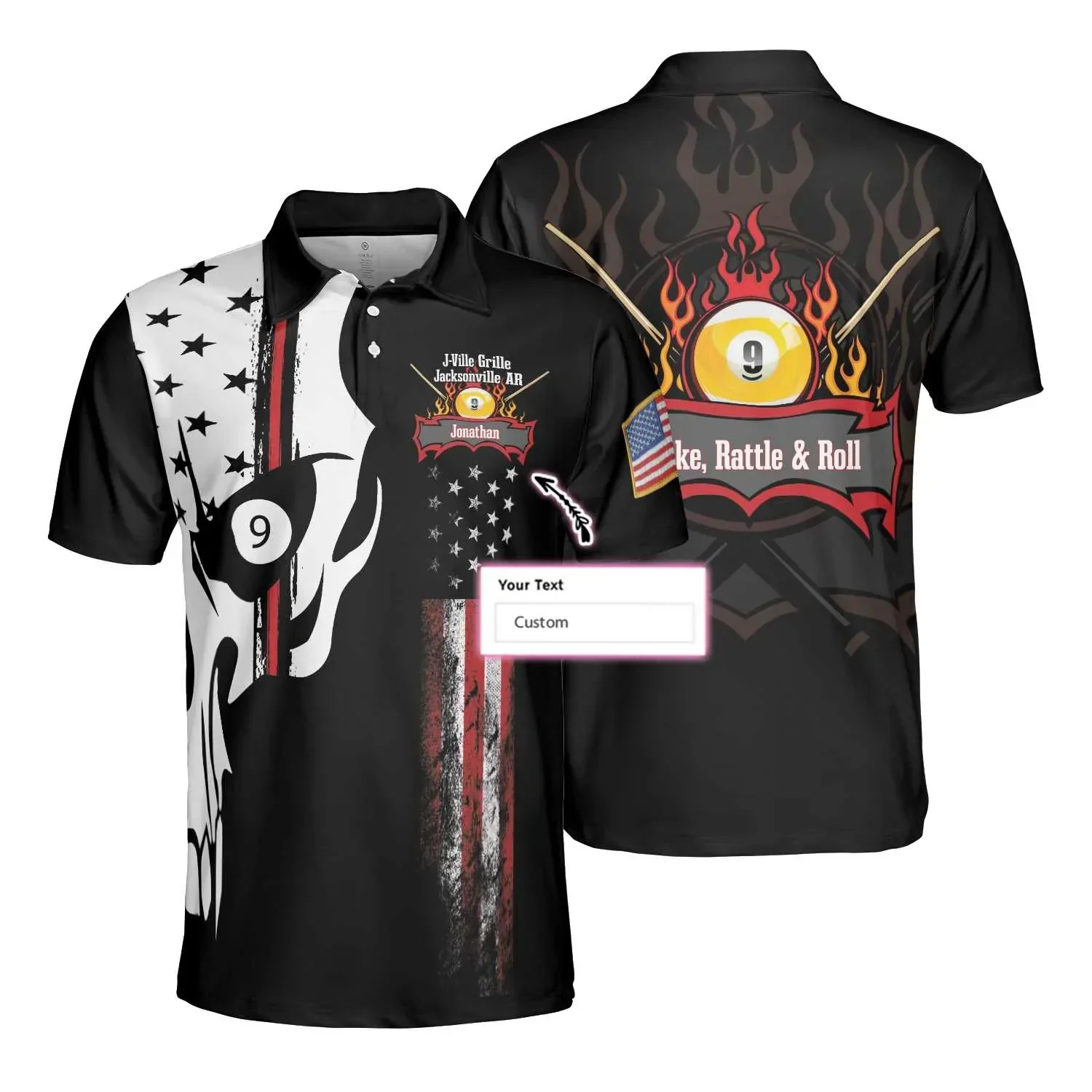 Bowling Men Polo Shirt Custom Name - Skull American Flag Fire Bowling Ball 9 Personalized Bowling Polo Shirt - Gift For Friend, Family, Bowling Lovers