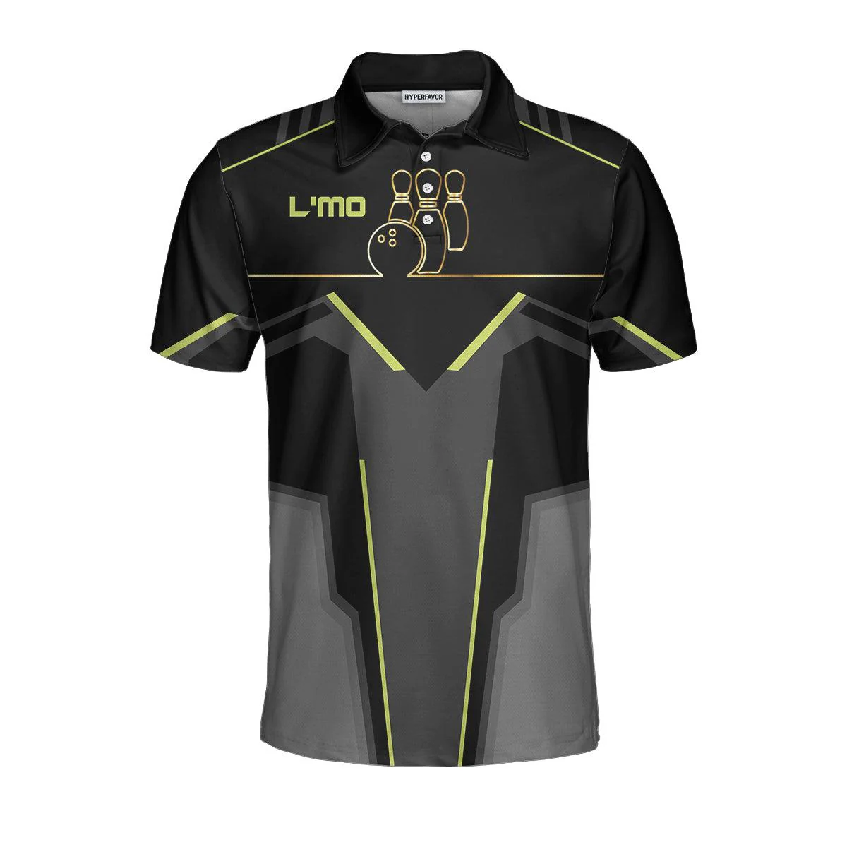 Bowling Men Polo Shirt Custom Name - Slow Roll Black and Golden Pattern Personalized Bowling Polo Shirt - Perfect Gift For Friend, Family, Bowling Lovers - Image 2