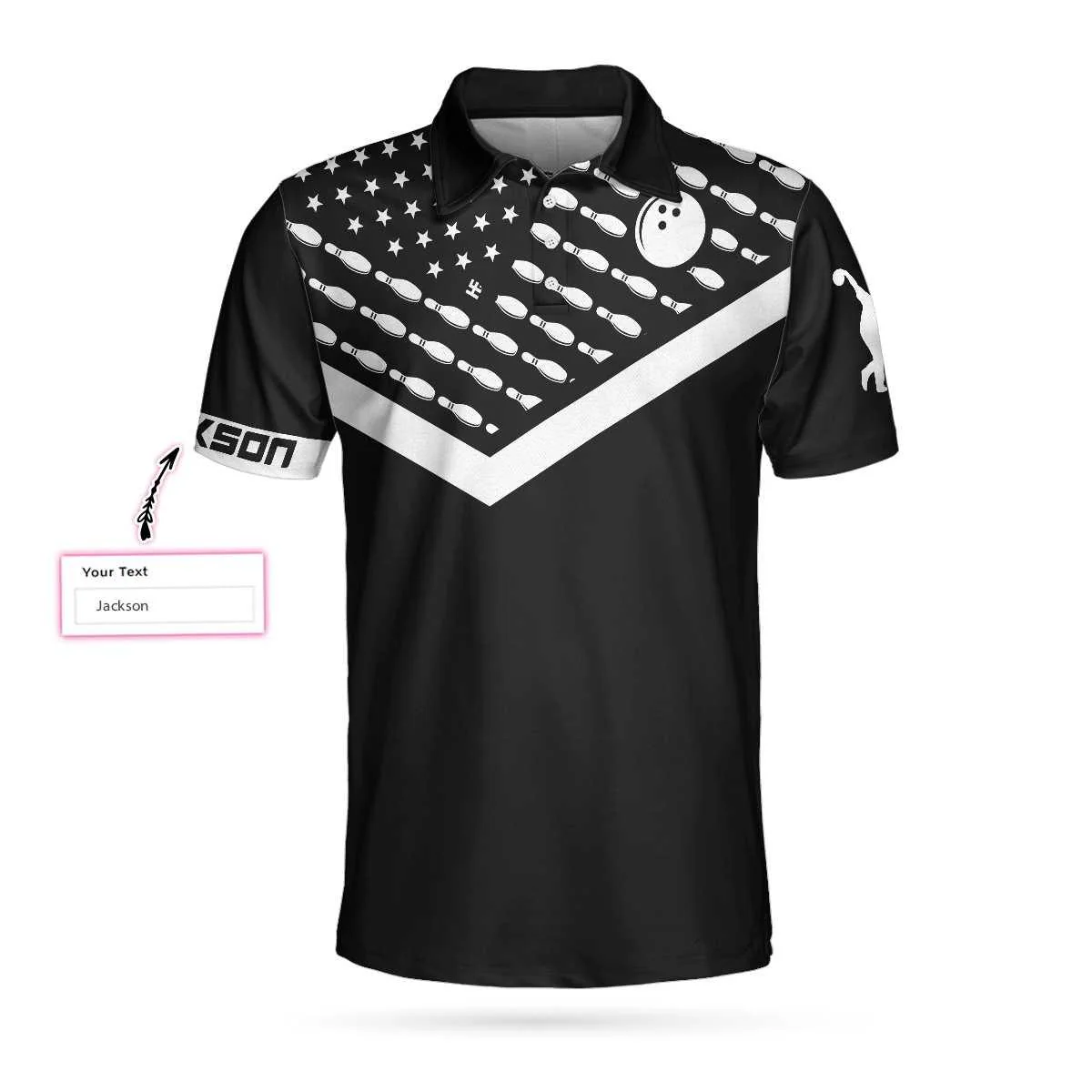 Bowling Men Polo Shirt Custom Name - Spear Swear Drink Repeat, Black American Flag Personalized Bowling Polo Shirt - Gift For Friend, Family, Bowling Lovers - Image 4