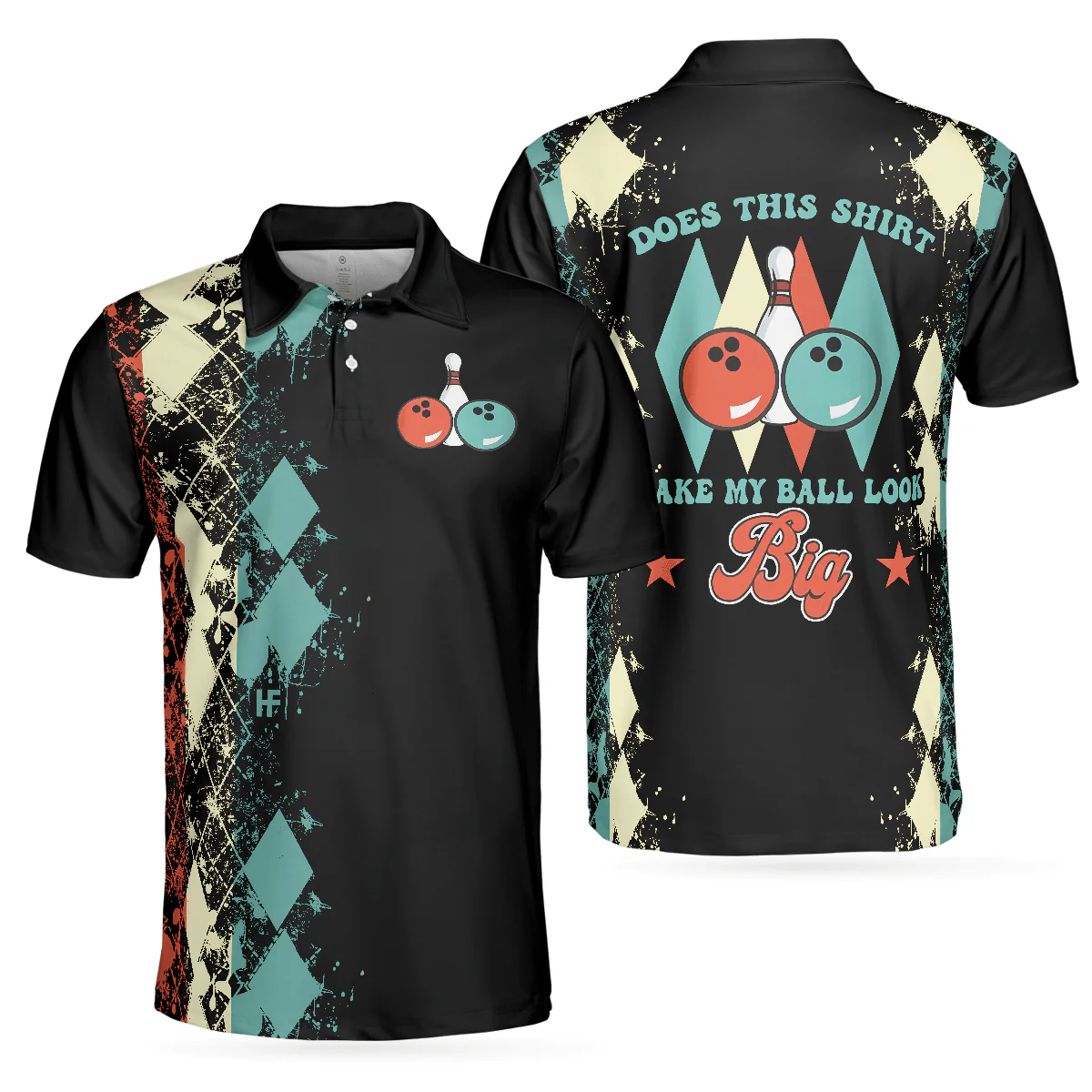 Bowling Men Polo Shirt - Does This Shirt Make My Ball Look Big, Unique Argyle Pattern Bowling Polo Shirt - Gift For Friend, Family, Bowling Lovers - Image 2