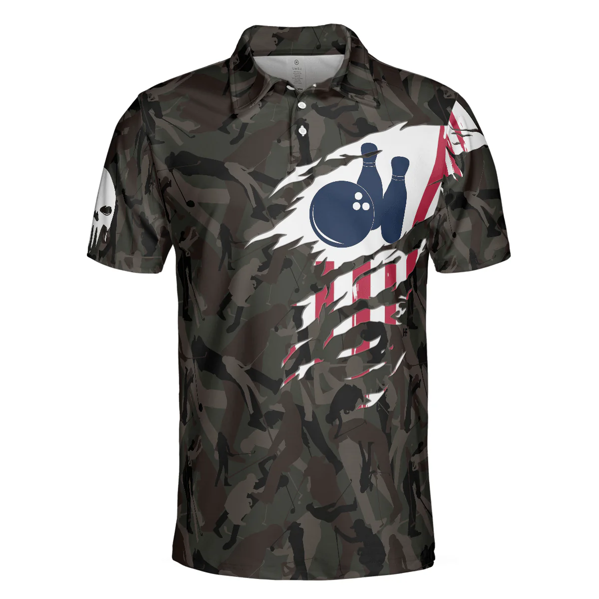 Bowling Men Polo Shirt - Hand Instruction American Flag Camouflage Bowling Polo Shirt - Gift For Friend, Family, Bowling Lovers - Image 4