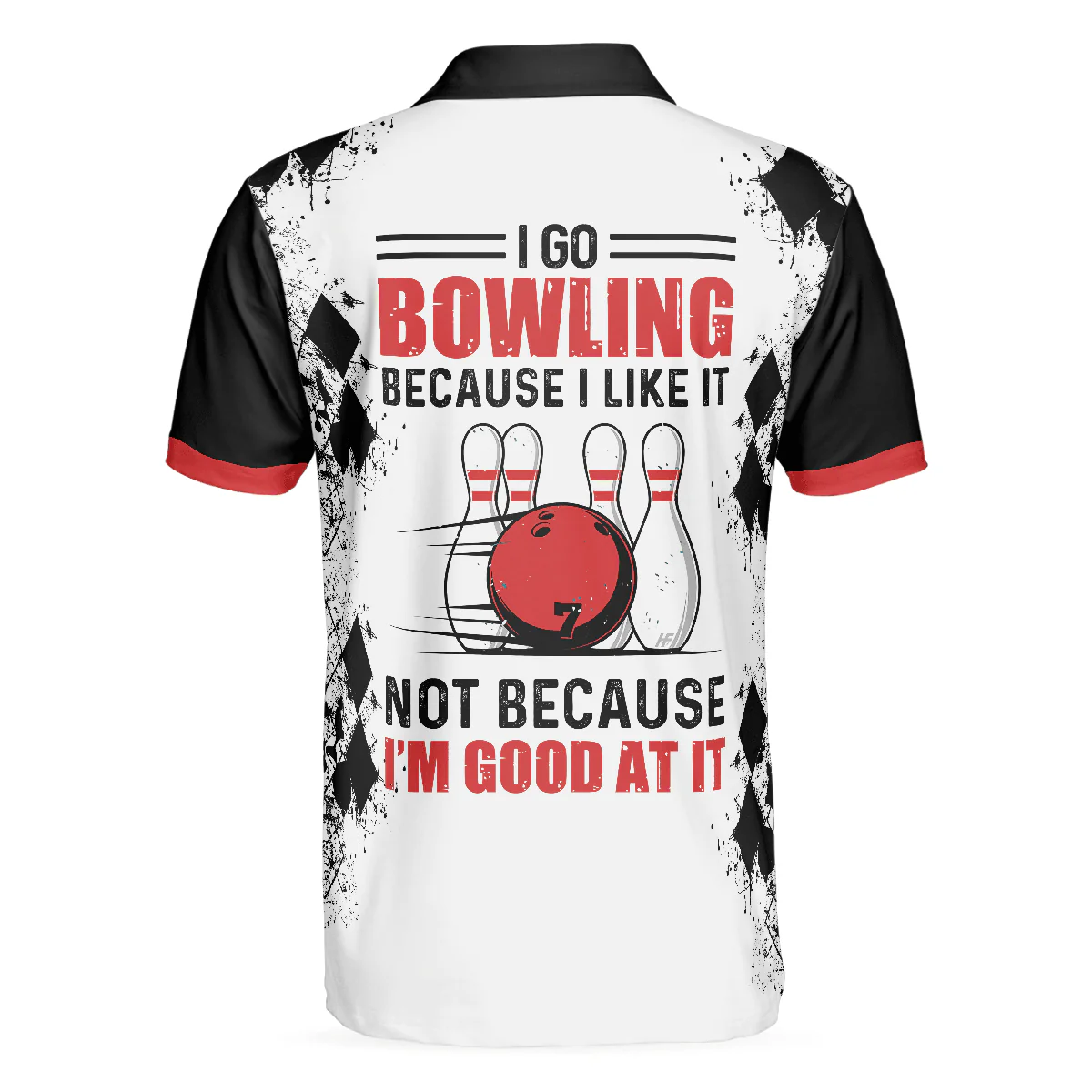 Bowling Men Polo Shirt - I Go Bowling Because I Like It Polo Shirt, Black Argyle Pattern Bowling Polo Shirt - Gift For Friend, Family, Bowling Lovers - Image 3