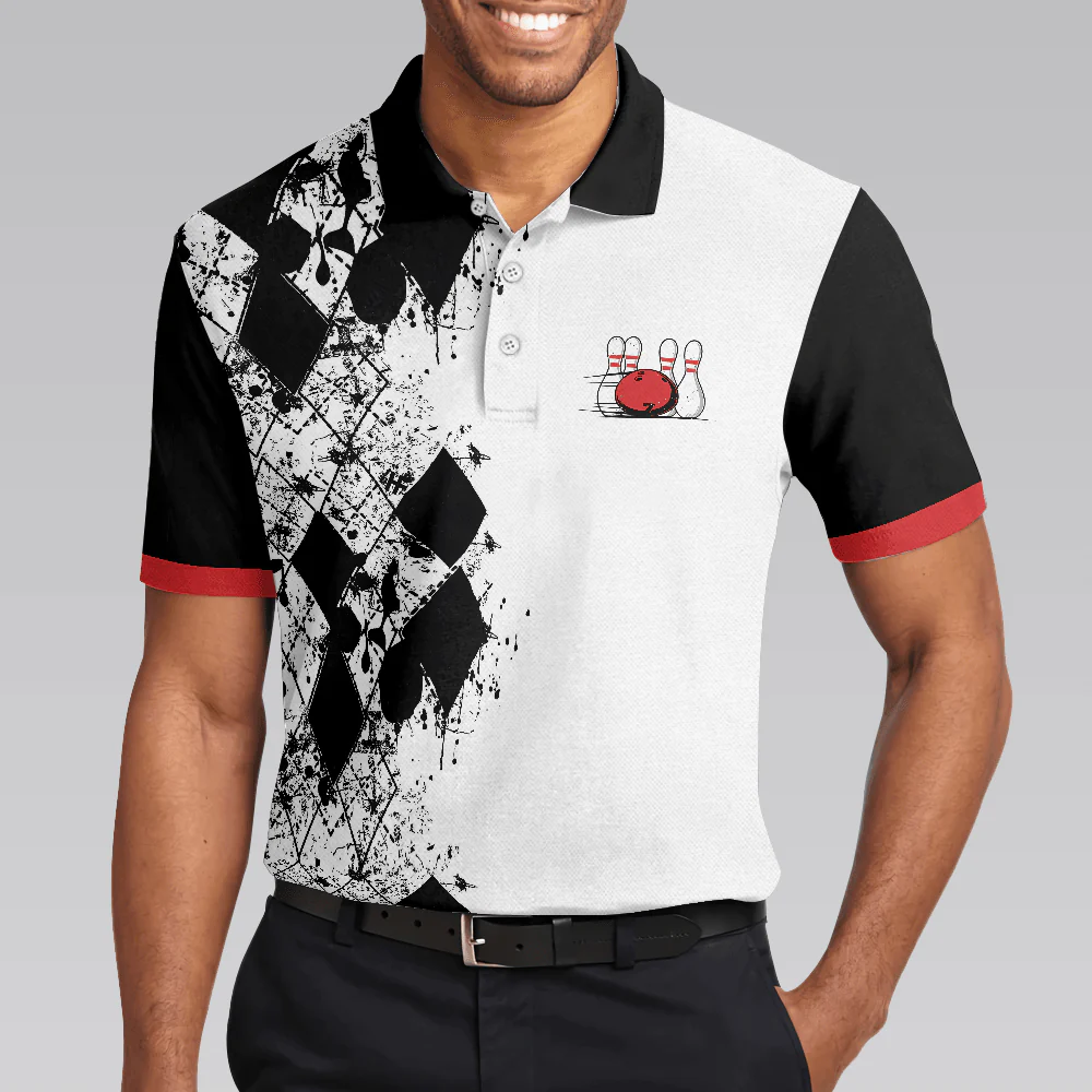 Bowling Men Polo Shirt - I Go Bowling Because I Like It Polo Shirt, Black Argyle Pattern Bowling Polo Shirt - Gift For Friend, Family, Bowling Lovers - Image 5