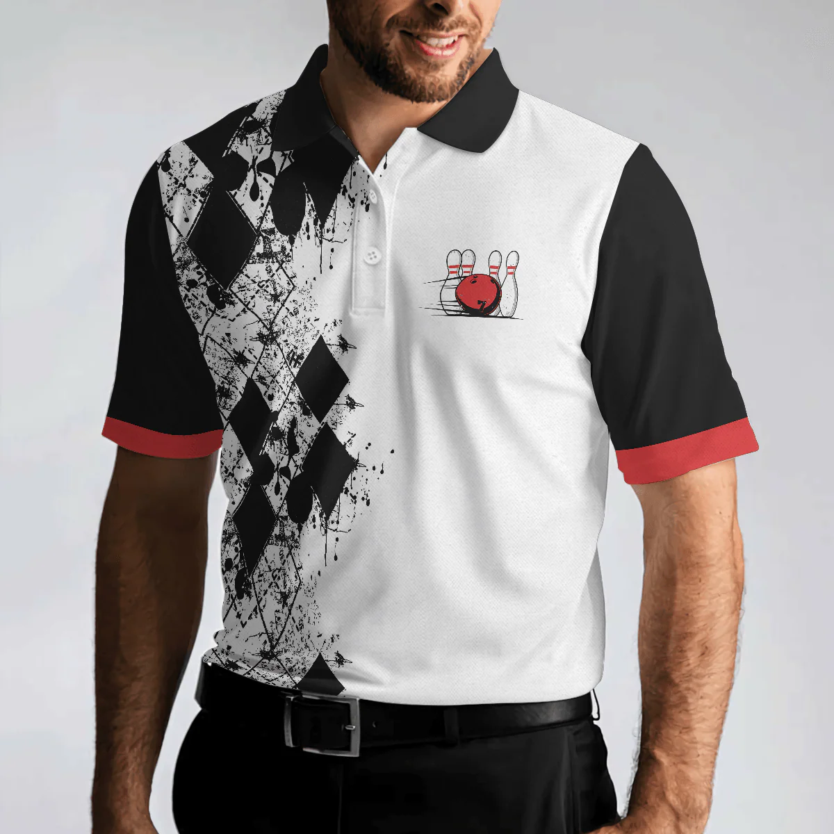 Bowling Men Polo Shirt - I Go Bowling Because I Like It Polo Shirt, Black Argyle Pattern Bowling Polo Shirt - Gift For Friend, Family, Bowling Lovers - Image 6