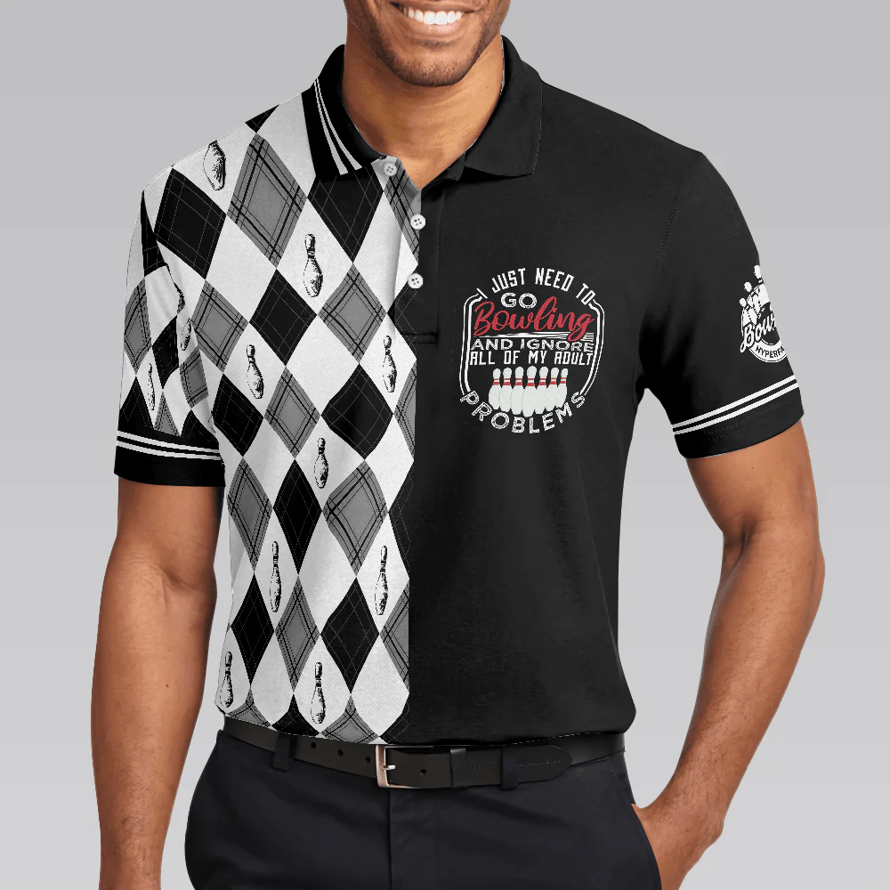 Bowling Men Polo Shirt - I Just Need To Go Bowling Polo Shirt, Black And White Argyle Pattern Bowling Polo Shirt - Gift For Friend, Family, Bowling Lovers - Image 5