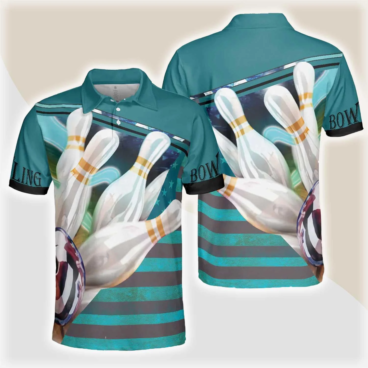 Bowling Men Polo Shirt - Love Bowling Polo Shirt, Blue American Flag Bowling Polo Shirt - Gift For Friend, Family, Bowling Lovers