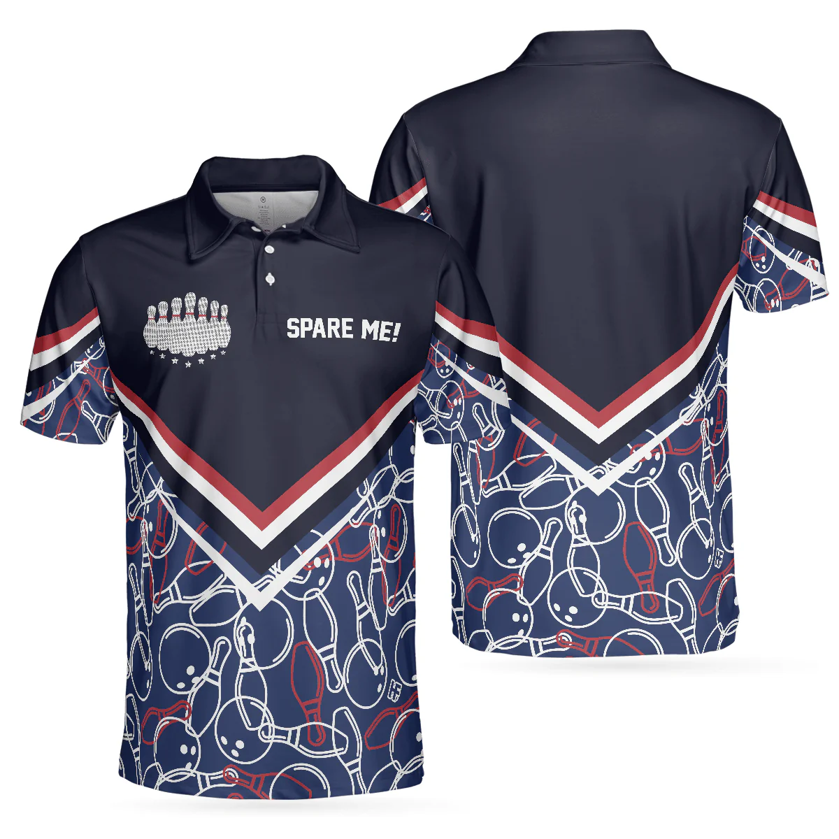 Bowling Men Polo Shirt - Spare Me Bowling, Bowling Ball And Pin Pattern Bowling Polo Shirt - Gift For Friend, Family, Bowling Lovers - Image 2