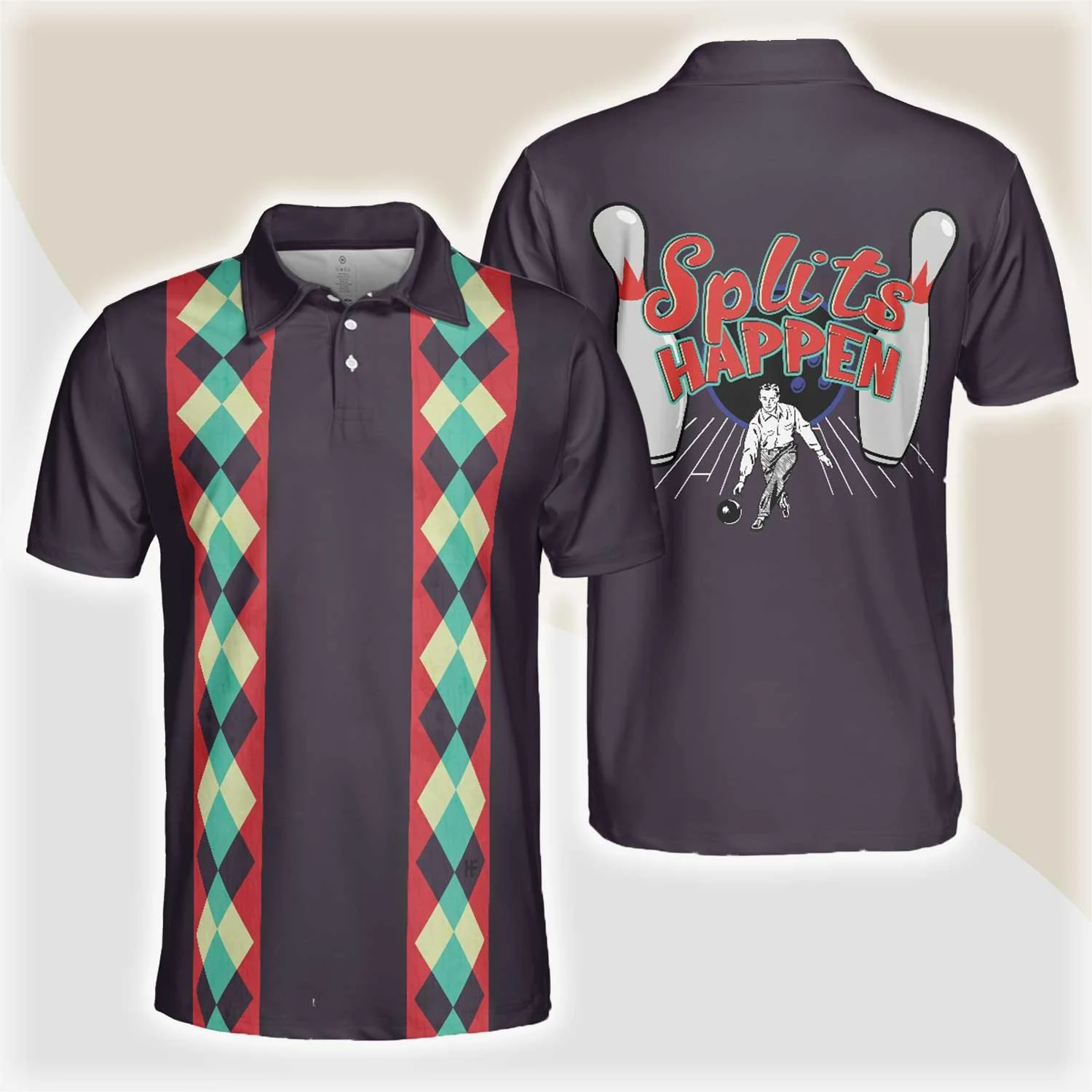 Bowling Men Polo Shirt - Splits Happen Bowling Polo Shirt, Plaid Pattern Polo Bowling Polo Shirt - Gift For Friend, Family, Bowling Lovers
