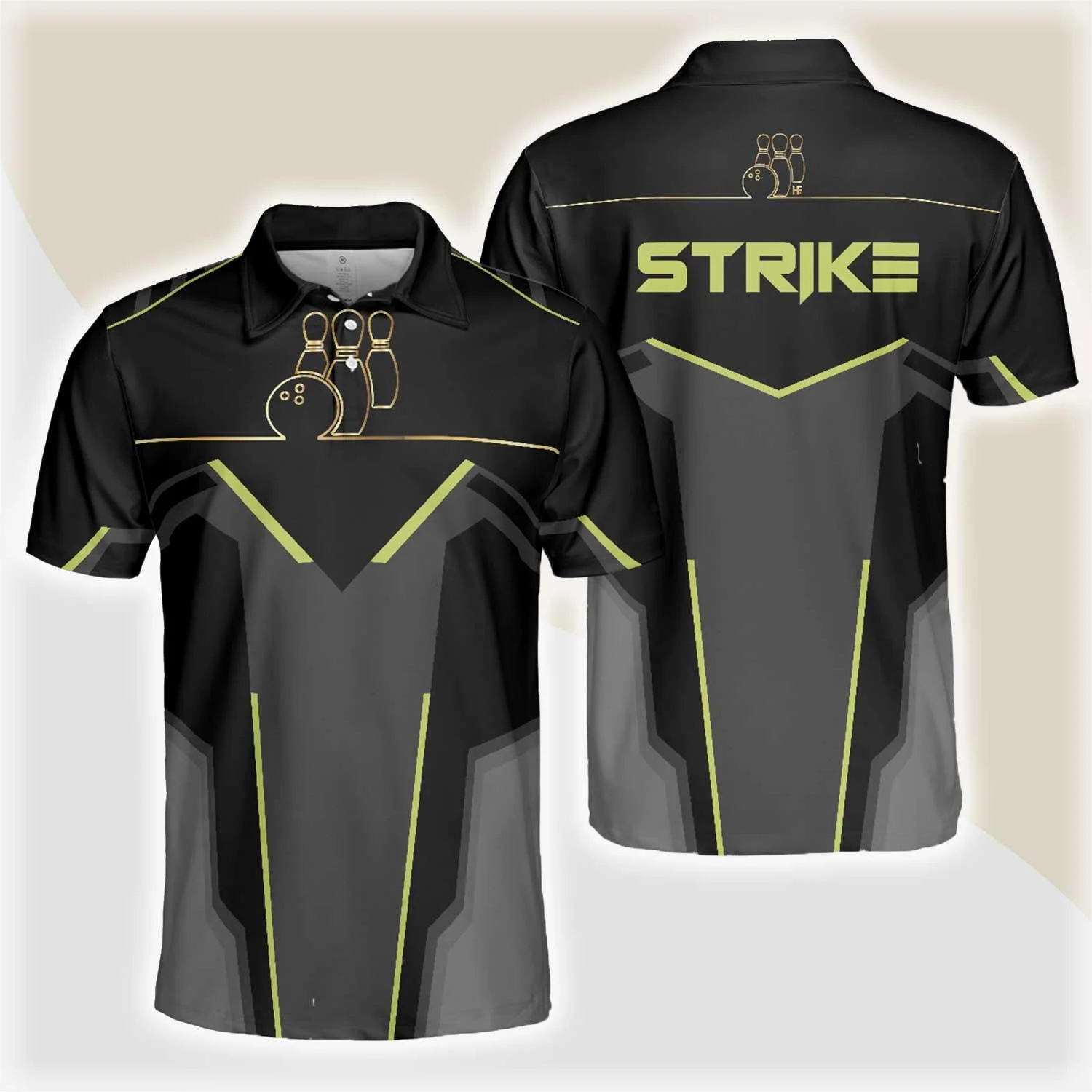 Bowling Men Polo Shirt - Strike Black And Golden Pattern Bowling Polo Shirt - Gift For Friend, Family, Bowling Lovers