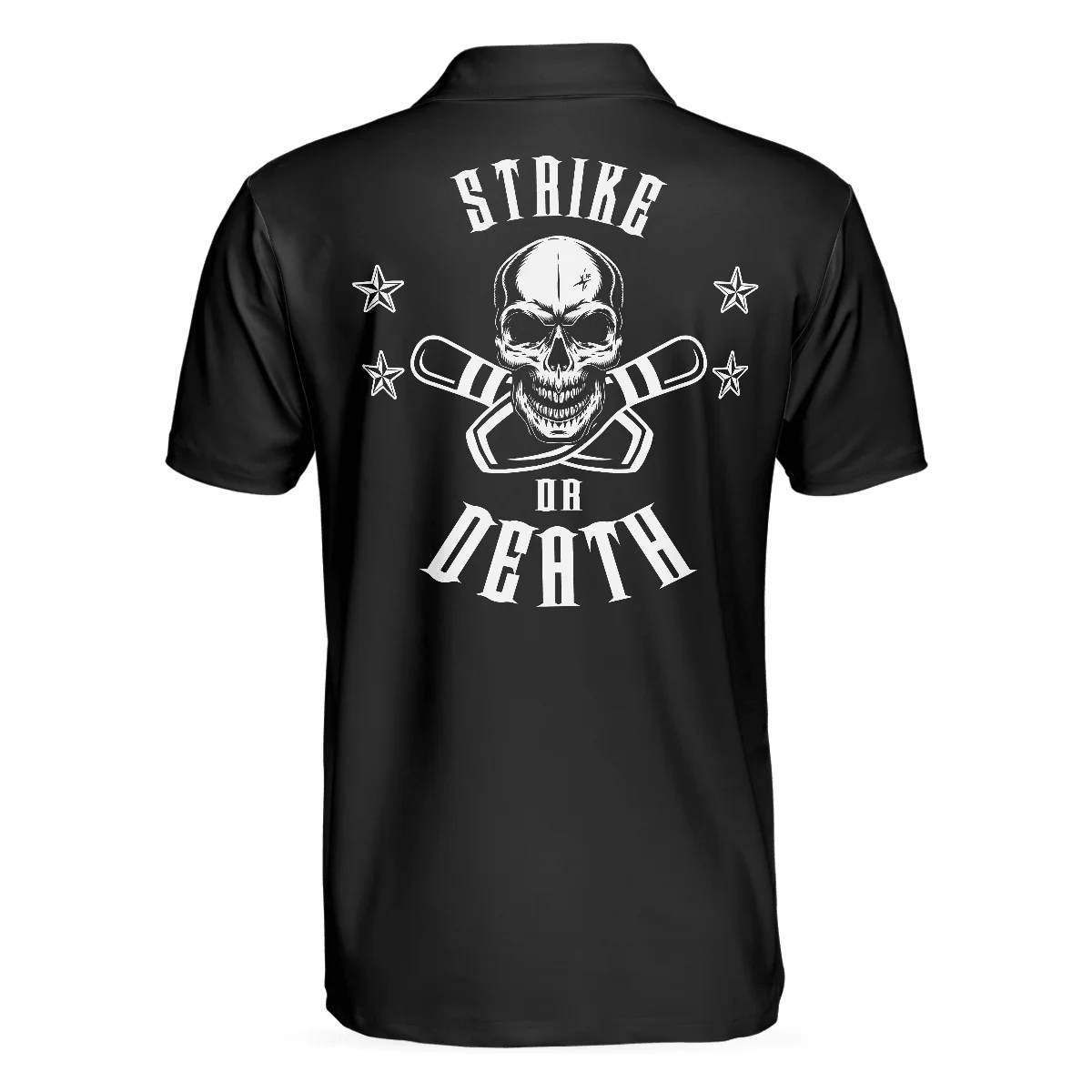 Bowling Men Polo Shirt - Strike Or Death Bowling Skull Polo Shirt, Black Skull Bowling Polo Shirt - Gift For Friend, Family, Bowling Lovers - Image 3
