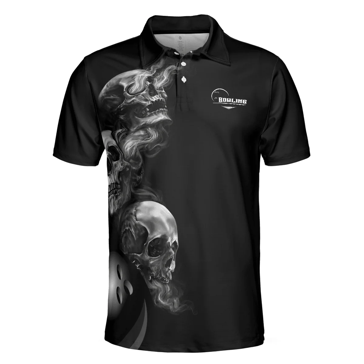 Bowling Men Polo Shirt - Strike Or Death Bowling Skull Polo Shirt, Black Skull Bowling Polo Shirt - Gift For Friend, Family, Bowling Lovers - Image 4