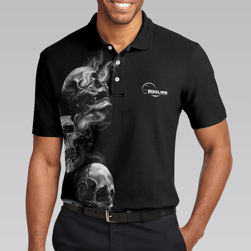Bowling Men Polo Shirt - Strike Or Death Bowling Skull Polo Shirt, Black Skull Bowling Polo Shirt - Gift For Friend, Family, Bowling Lovers - Image 5