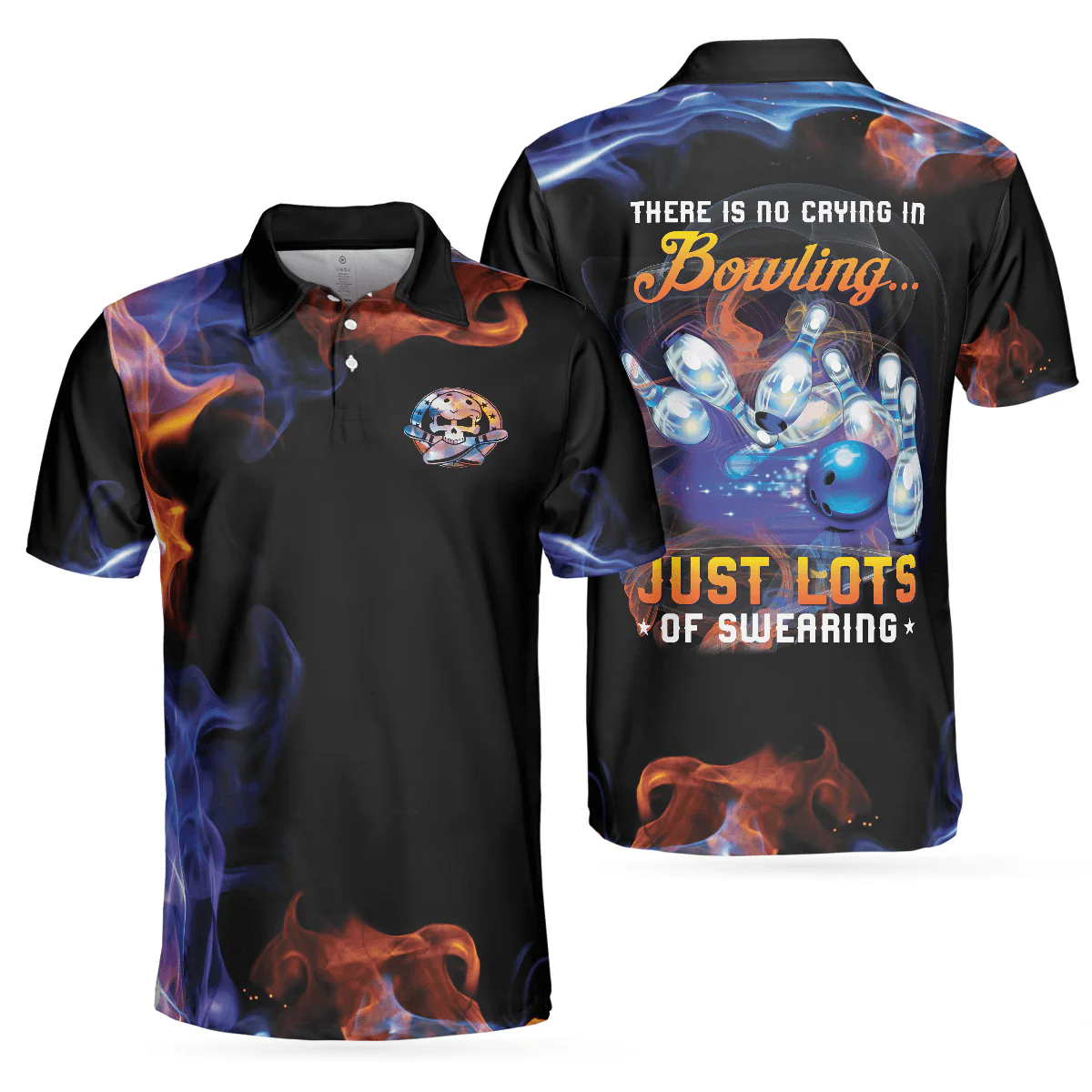 Bowling Men Polo Shirt - There Is No Crying In Bowling Just Lots Of Swearing Polo Shirt, Cool Flame Bowling Polo Shirt - Gift For Friend, Family, Bowling Lovers - Image 2