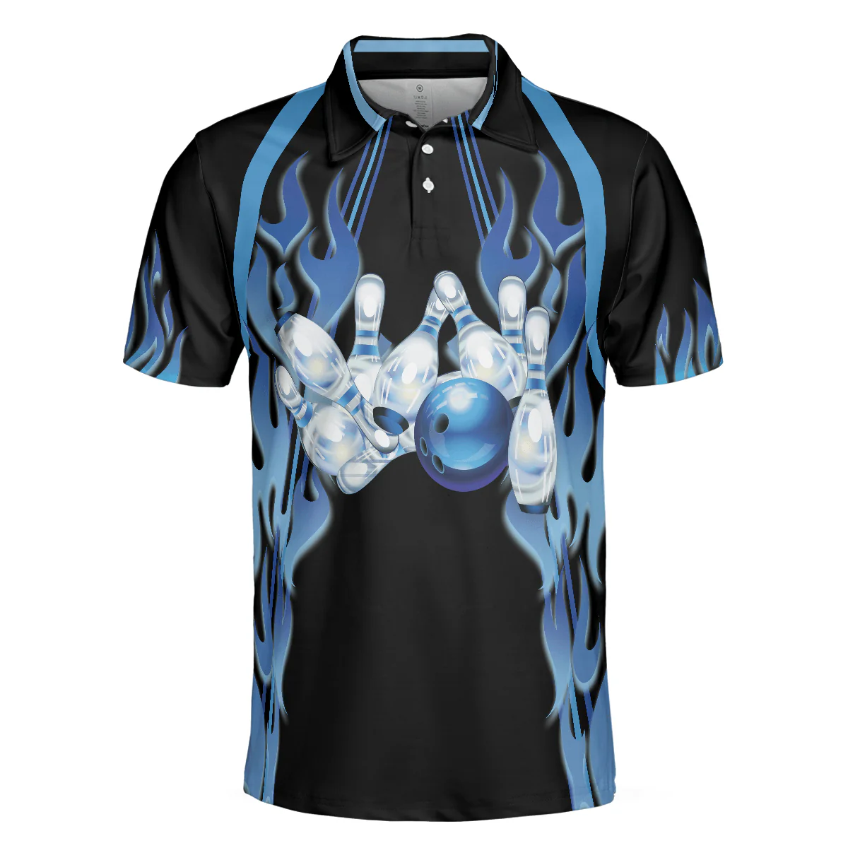 Bowling Men Polo Shirt - Too Much Head Said No One Ever Polo Shirt, Blue Flame Pattern Tenpin Bowling Polo Shirt - Gift For Friend, Family, Bowling Lovers - Image 4