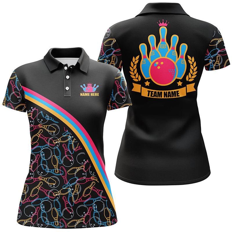 Bowling Personalized Name Women Polo Shirt - Customized Black Pink Bowling Pattern Polo Shirt For Female - Gift For Friend, Family, Bowling Lovers - Image 2