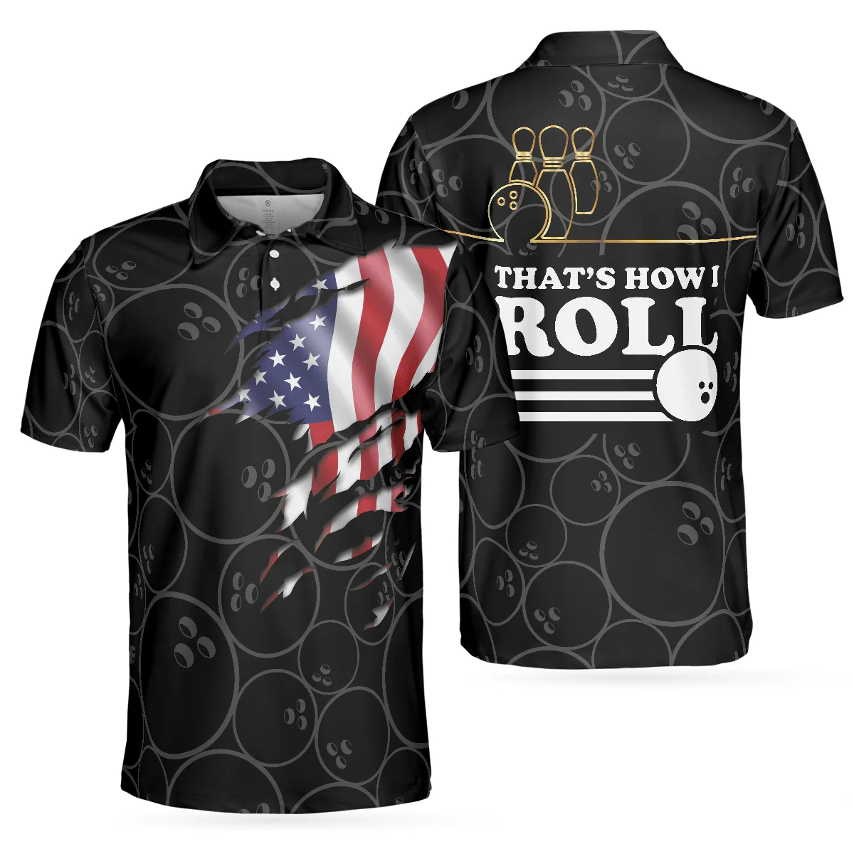 Bowling Polo Shirt, Best Bowling Shirt For Men, American Flag Bowling Shirt For Male Bowlers - Perfect Gift For Bowling Lovers, Bowlers - Image 2