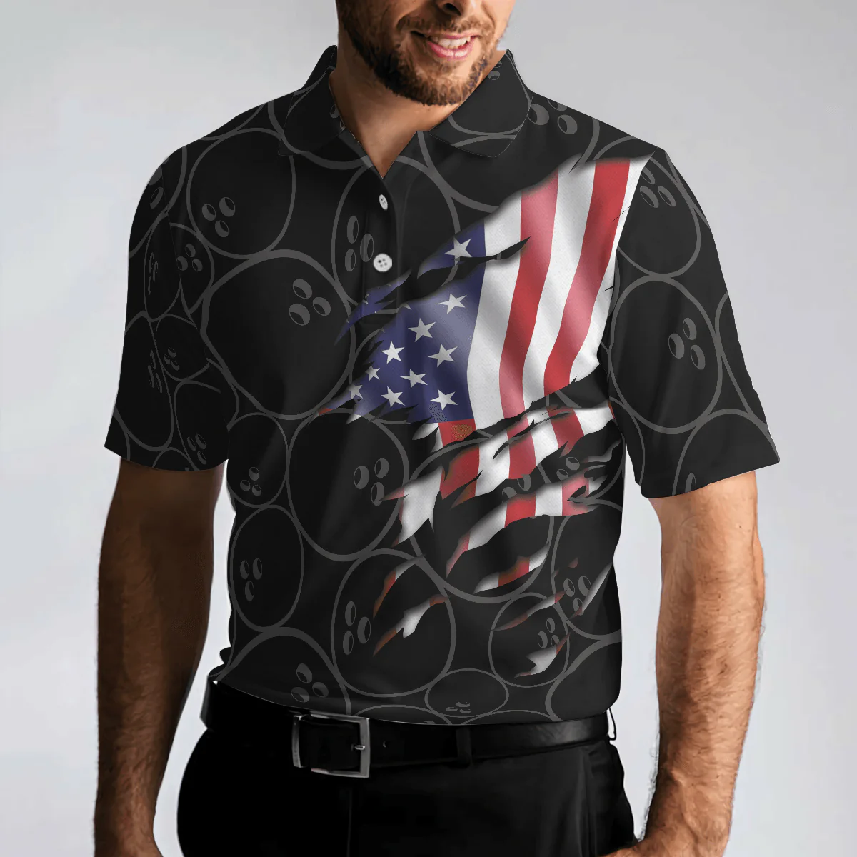 Bowling Polo Shirt, Best Bowling Shirt For Men, American Flag Bowling Shirt For Male Bowlers - Perfect Gift For Bowling Lovers, Bowlers - Image 5