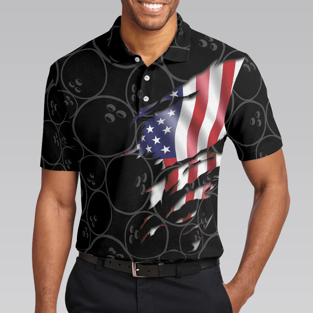 Bowling Polo Shirt, Best Bowling Shirt For Men, American Flag Bowling Shirt For Male Bowlers - Perfect Gift For Bowling Lovers, Bowlers - Image 6