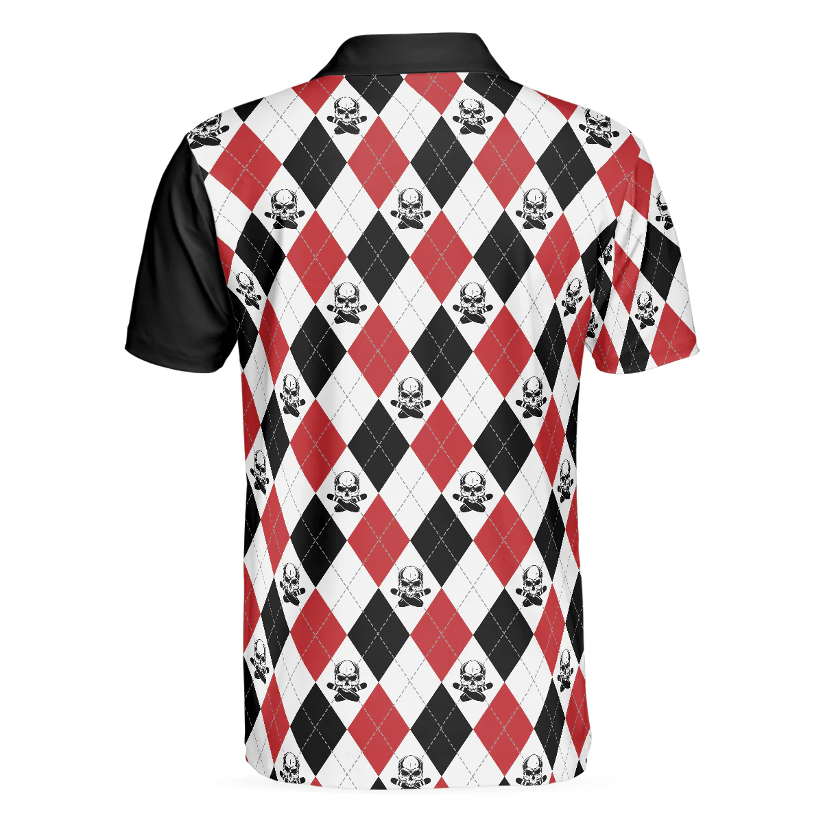 Bowling Red Black White Skull Pattern Short Sleeve Polo Shirt, Argyle Pattern Polo Shirt, Best Bowling Shirt For Men - Image 3