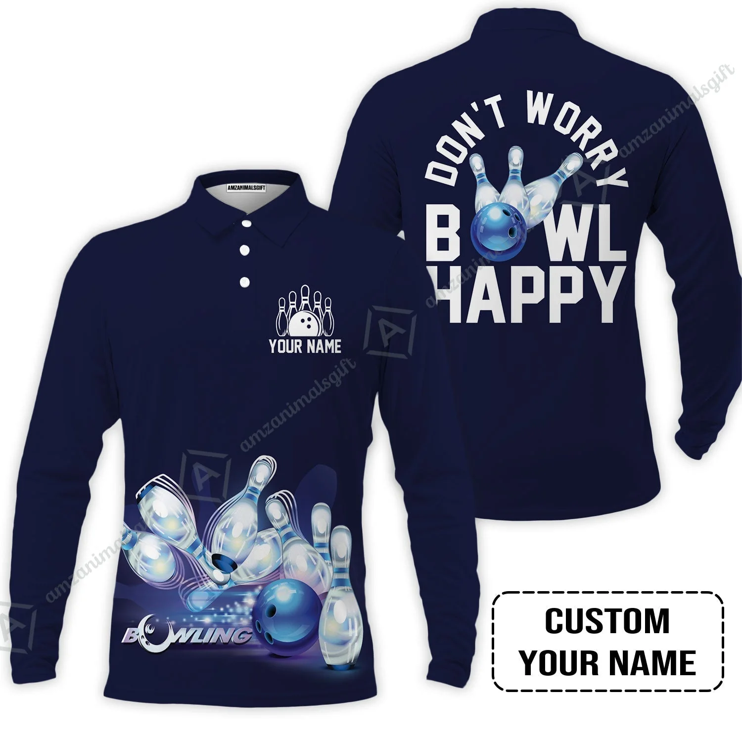 Bowling Sweatshirt Custom Name - Don't Worry Bowl Happy Personalized Sweatshirt - Gift For Friend, Family, Bowling Lovers - Image 5