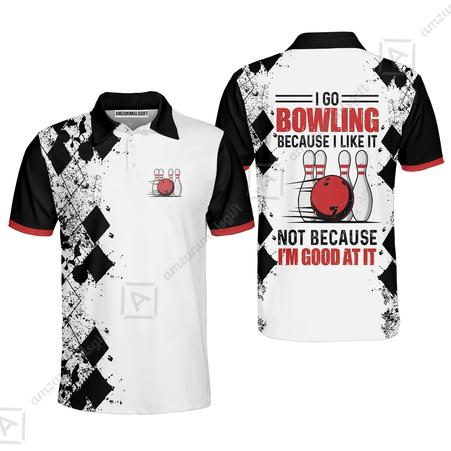 Bowling Sweatshirt - I Go Bowling Because I Like It Sweatshirt, Black Argyle Pattern Shirt Design, Best Bowling Shirt - Image 6