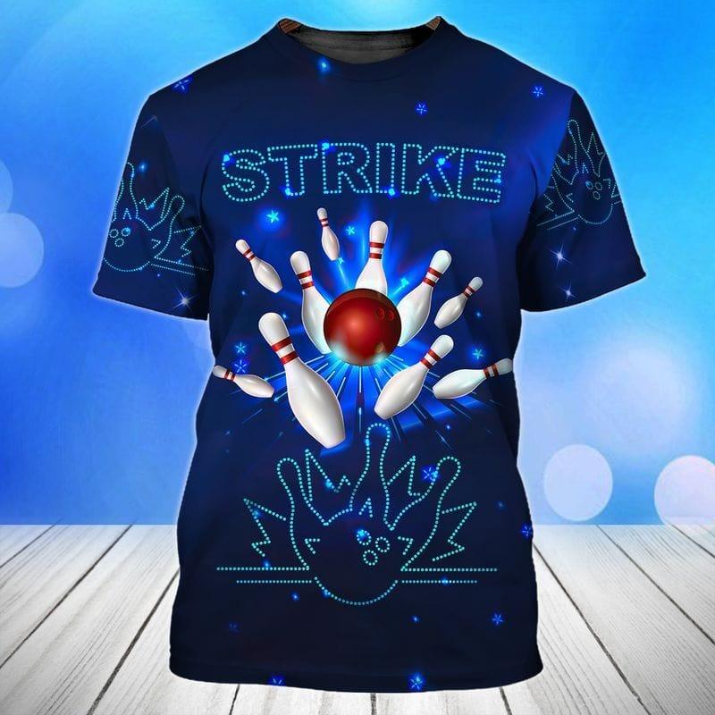 Bowling T Shirt, Blue Bowling T Shirt For Men And Women, Strike Bowling T Shirt, Bowling Team Players Shirt - Gift For Bowling Lovers, Bowlers