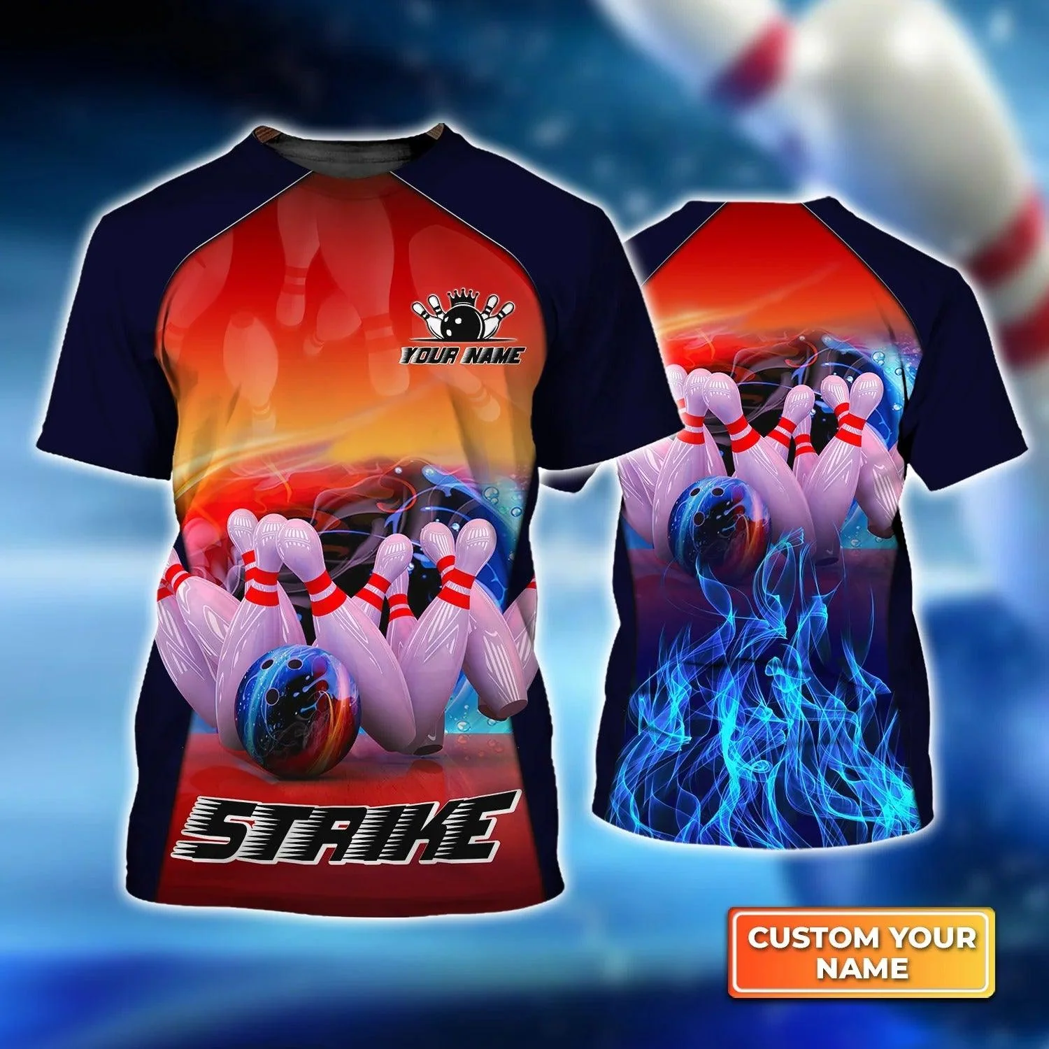Bowling T shirt Custom Name - Bowling Game Strike Rot 3d Render Abstract Personalized T-shirt - Gift For Friend, Family, Bowling Lovers