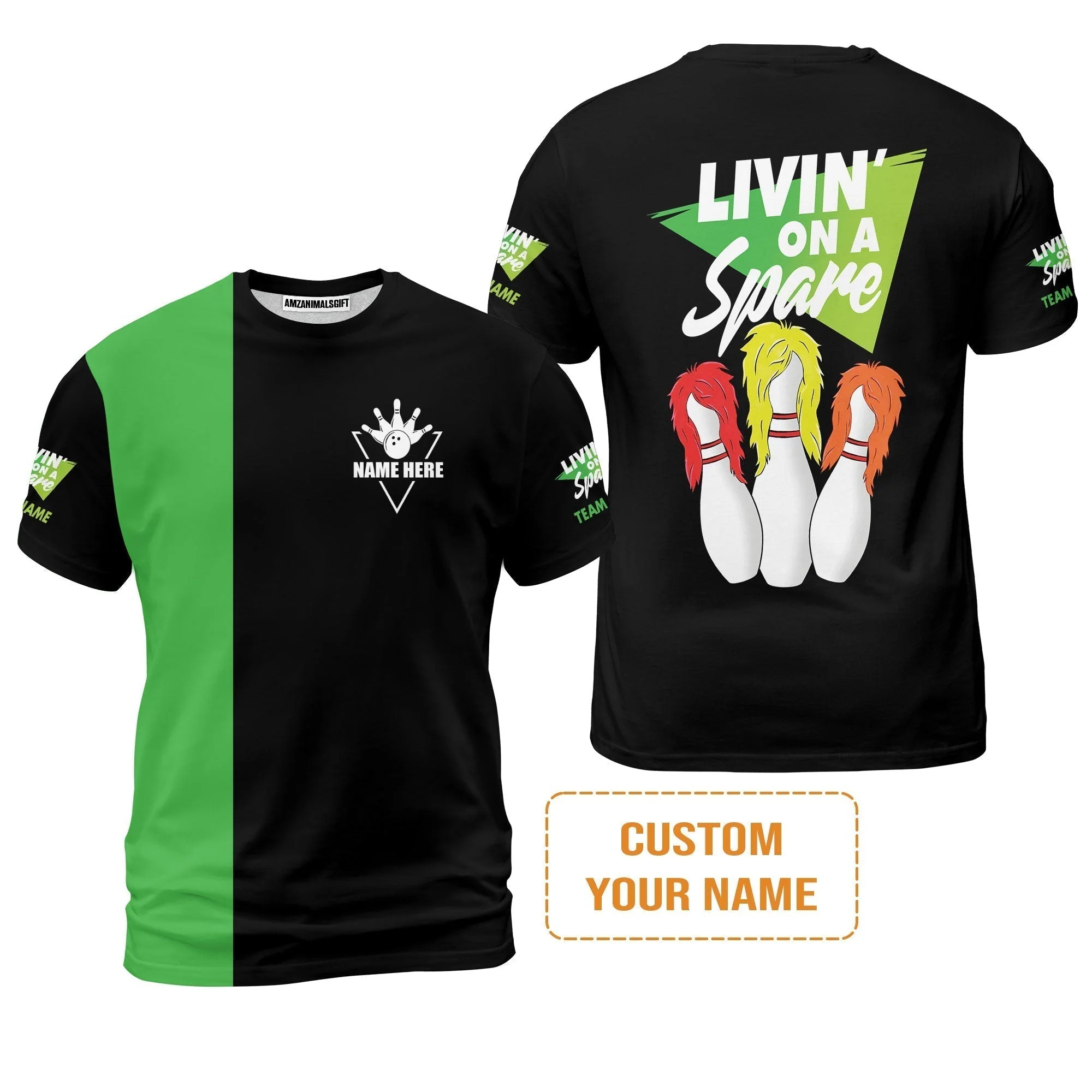 Bowling T-Shirt Custom Name - Bowling Livin' On A Spare Personalized Bowling T-Shirt - Image 2