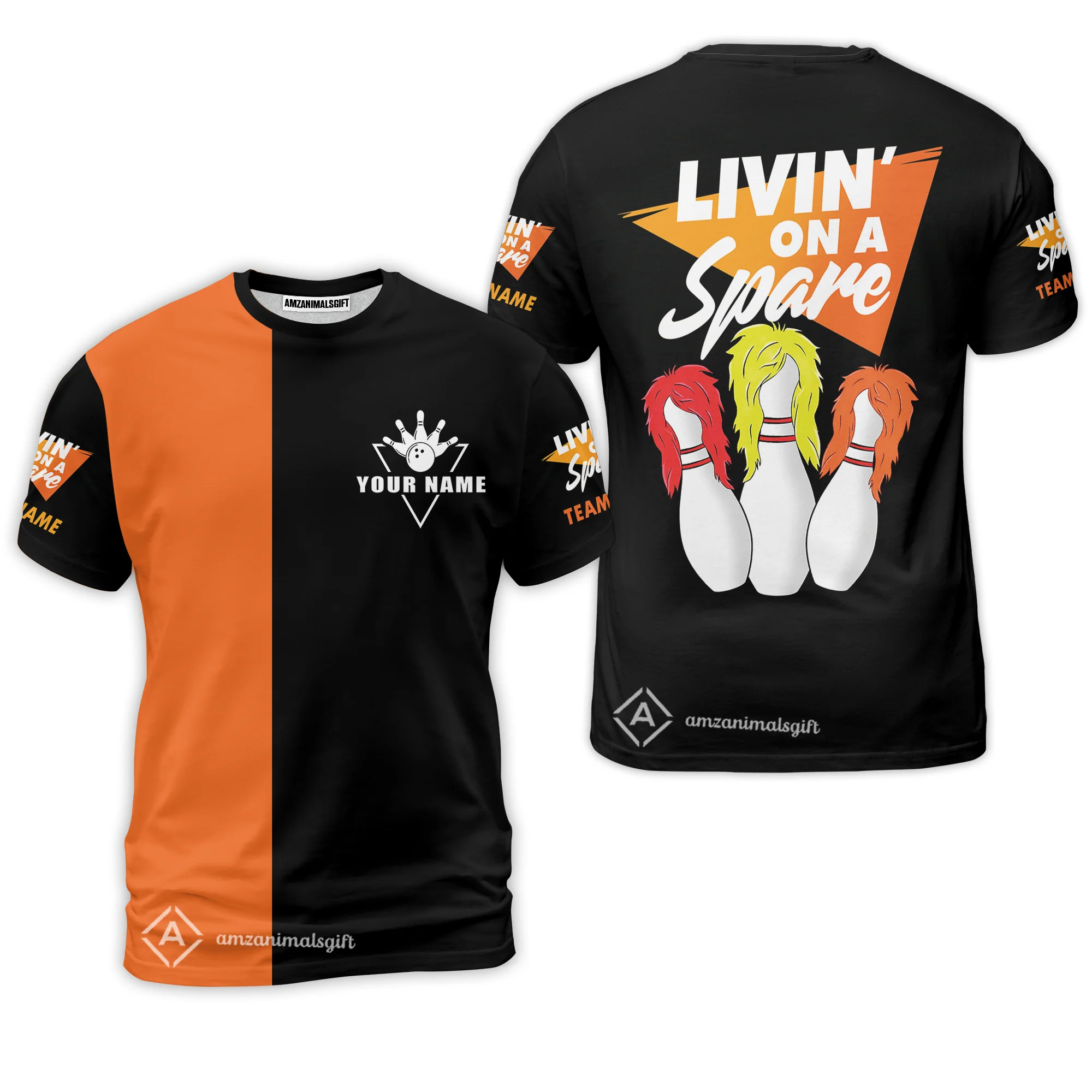 Bowling T-Shirt Custom Name - Bowling Livin' On A Spare Personalized Bowling T-Shirt - Image 3
