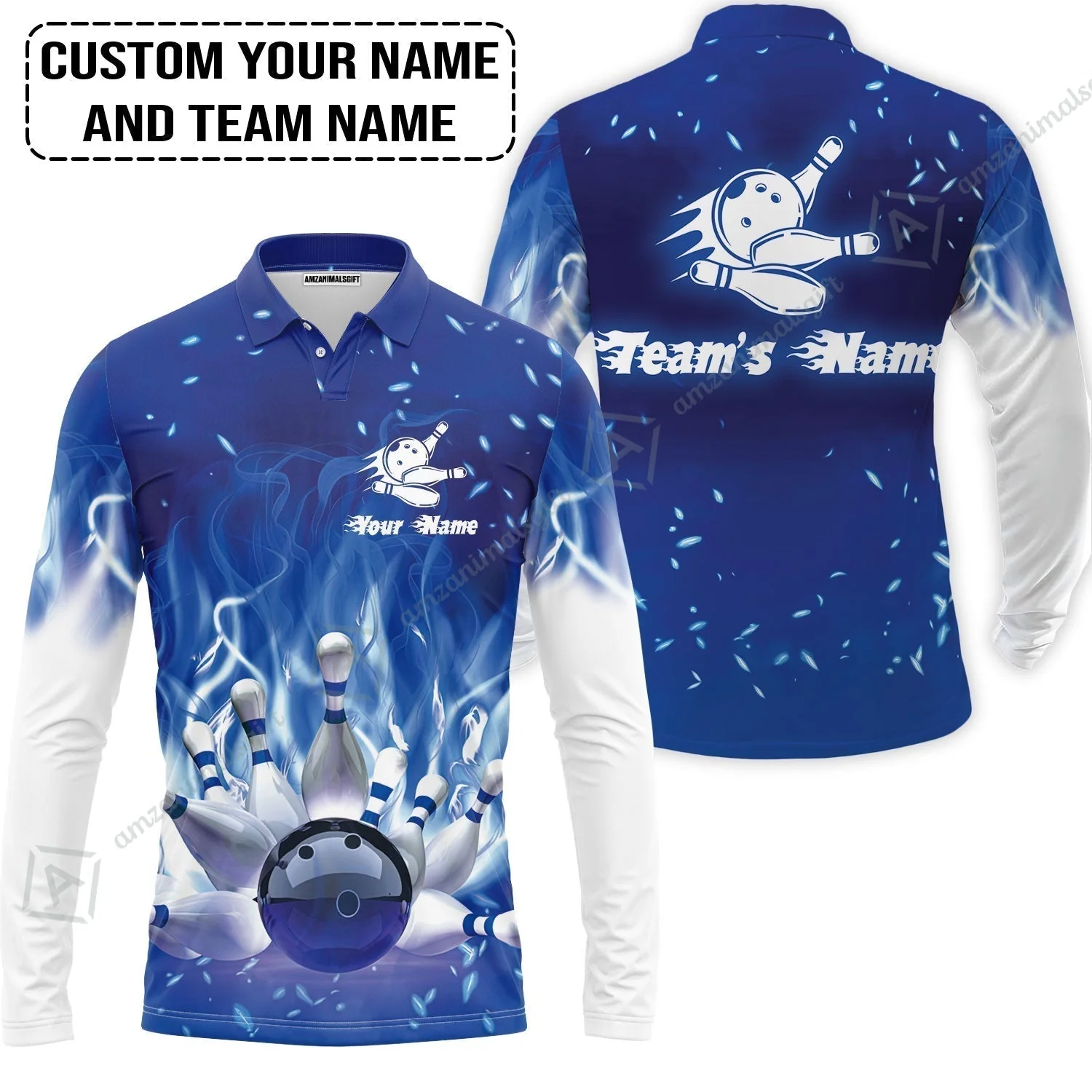 Bowling T-Shirt Custom Name - Bowling On Blue Fire Personalized T-Shirt - Image 7