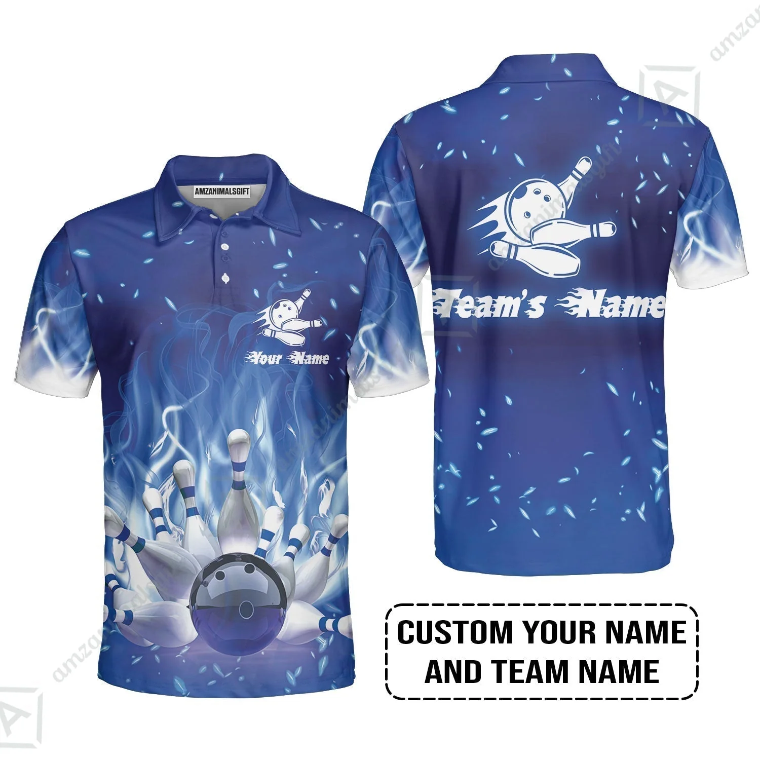 Bowling T-Shirt Custom Name - Bowling On Blue Fire Personalized T-Shirt - Image 8
