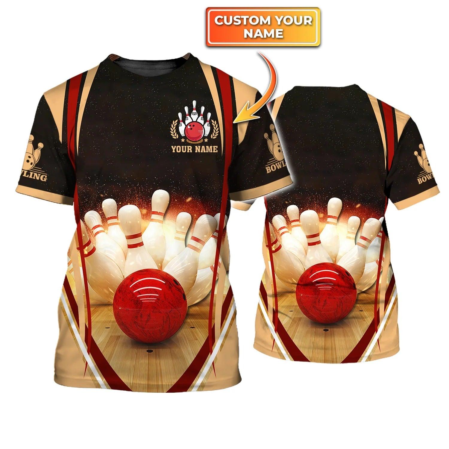 Bowling T shirt Custom Name - Bowling Strike Hit Fire Explosion Concept Personalized T-shirt - Gift For Friend, Family, Bowling Lovers