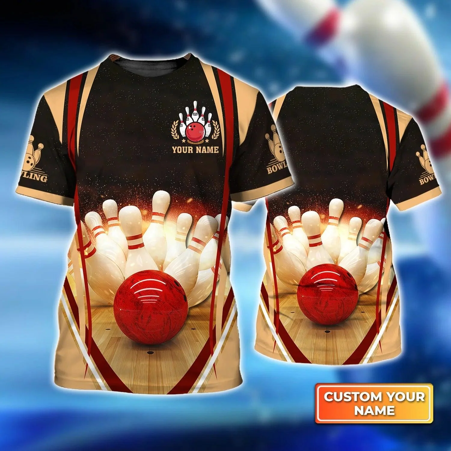 Bowling T shirt Custom Name - Bowling Strike Hit Fire Explosion Concept Personalized T-shirt - Gift For Friend, Family, Bowling Lovers - Image 2