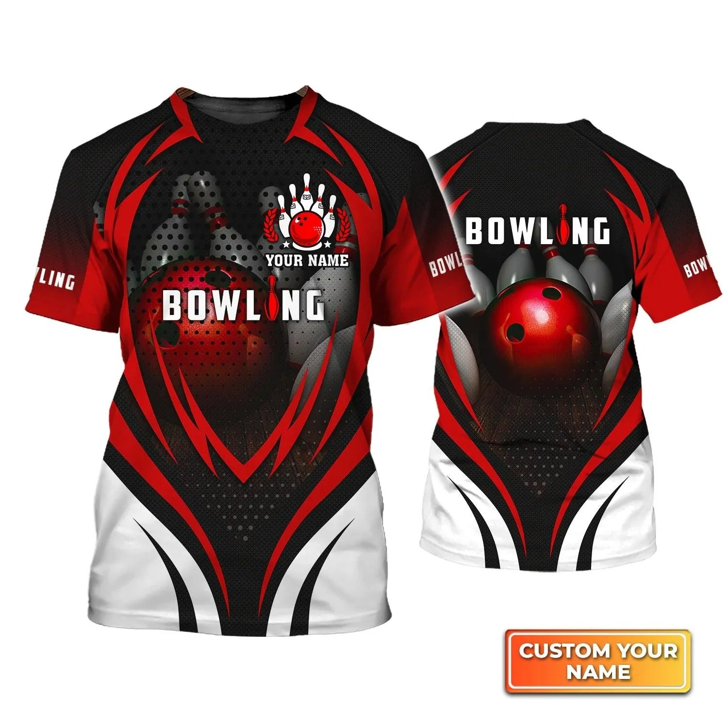 Bowling T shirt Custom Name - Bowling With Red Ball and Bowl Pins Personalized T-shirt - Gift For Friend, Family, Bowling Lovers - Image 2