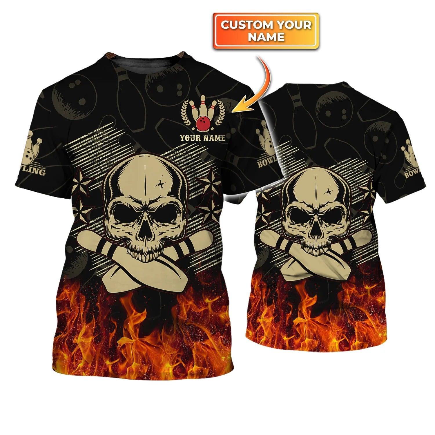 Bowling T shirt Custom Name - Skull Bowling In Fire Personalized T-shirt - Gift For Friend, Family, Bowling Lovers - Image 3