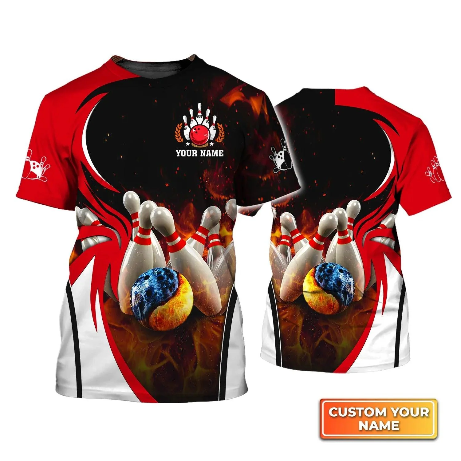 Bowling T shirt Custom Name - Water And Fire In Bowling Ball Personalized T-shirt - Gift For Friend, Family, Bowling Lovers - Image 4
