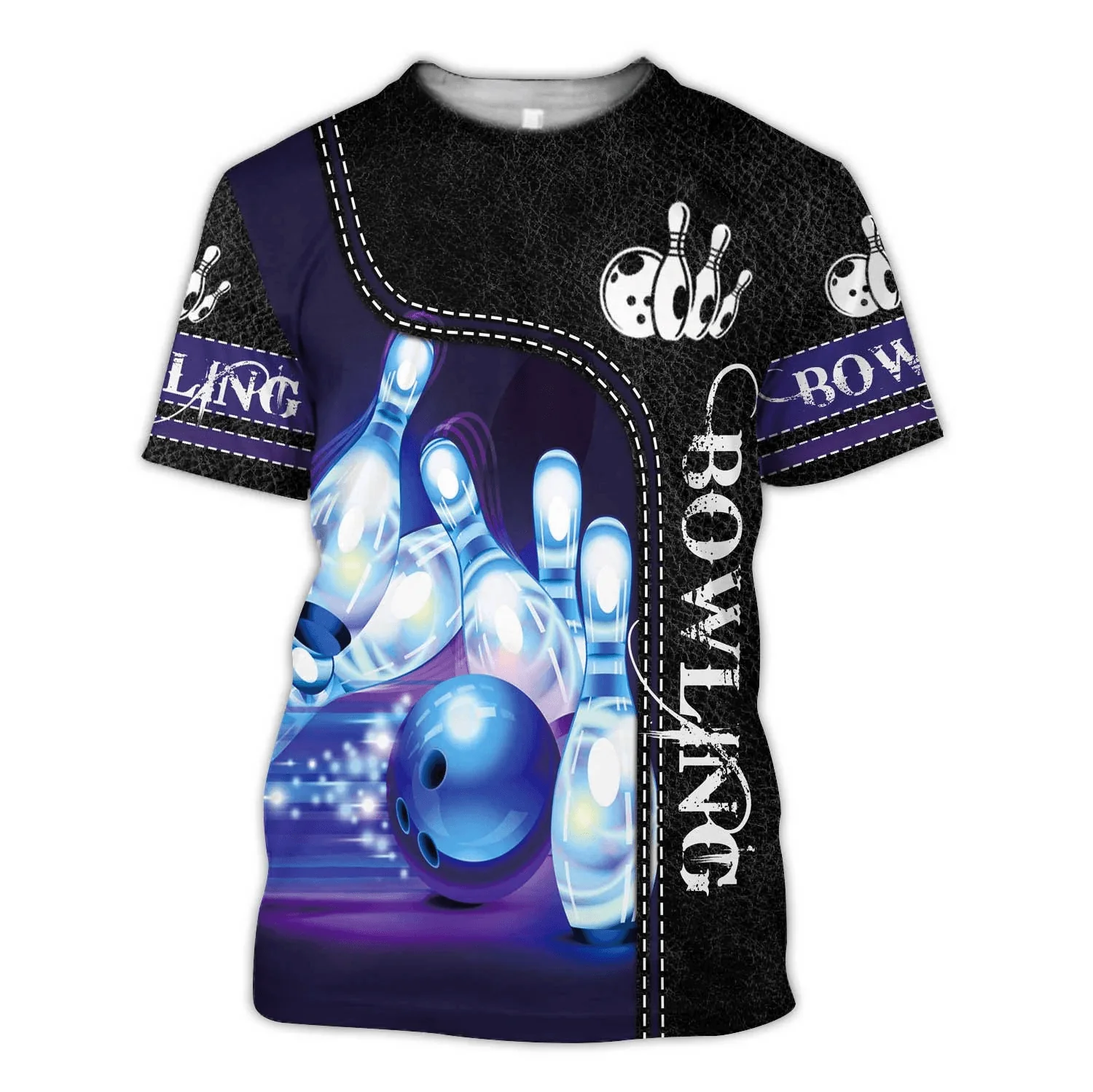 Bowling T Shirt, Team Uniform Bowling Player 3D Shirt, Blue Black Leather Pattern For Men - Perfect Gift For Bowling Lovers. Bowling Players