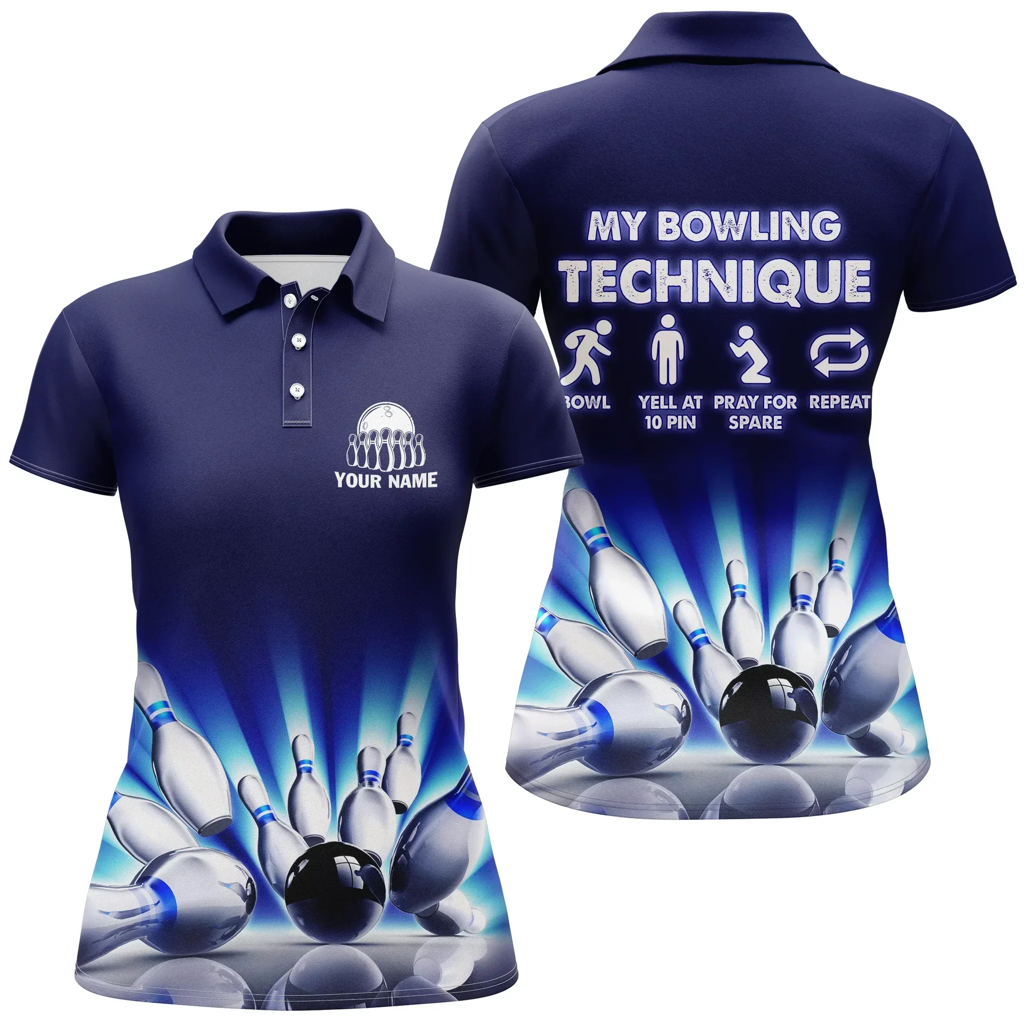 Bowling Women Polo Shirt Custom Name - My Bowling Technique Personalized Bowling Polo Shirt - Gift For Friend, Family, Bowling Lovers - Image 2