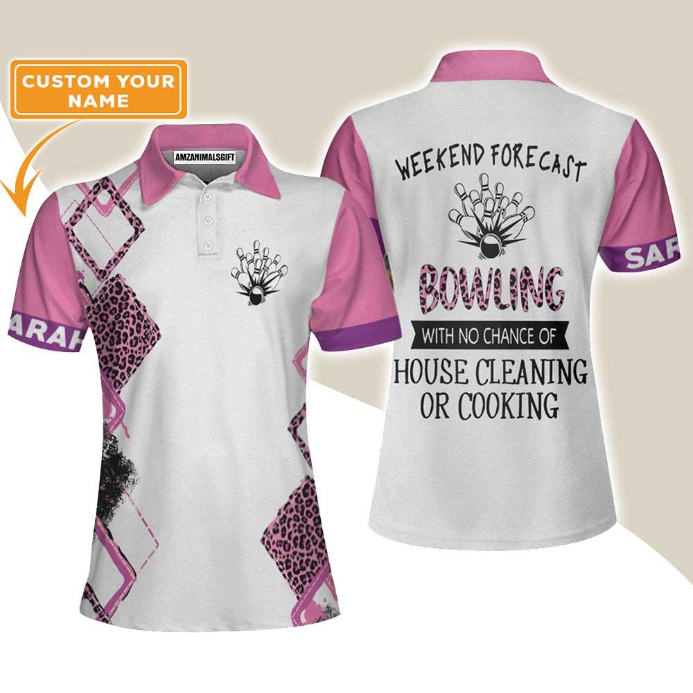 Bowling Women Polo Shirt Custom Name - Pink Leopard Personalized Bowling Polo Shirt - Gift For Wife, Family, Bowling Lovers - Best Bowling Polo Shirts Gift For Women