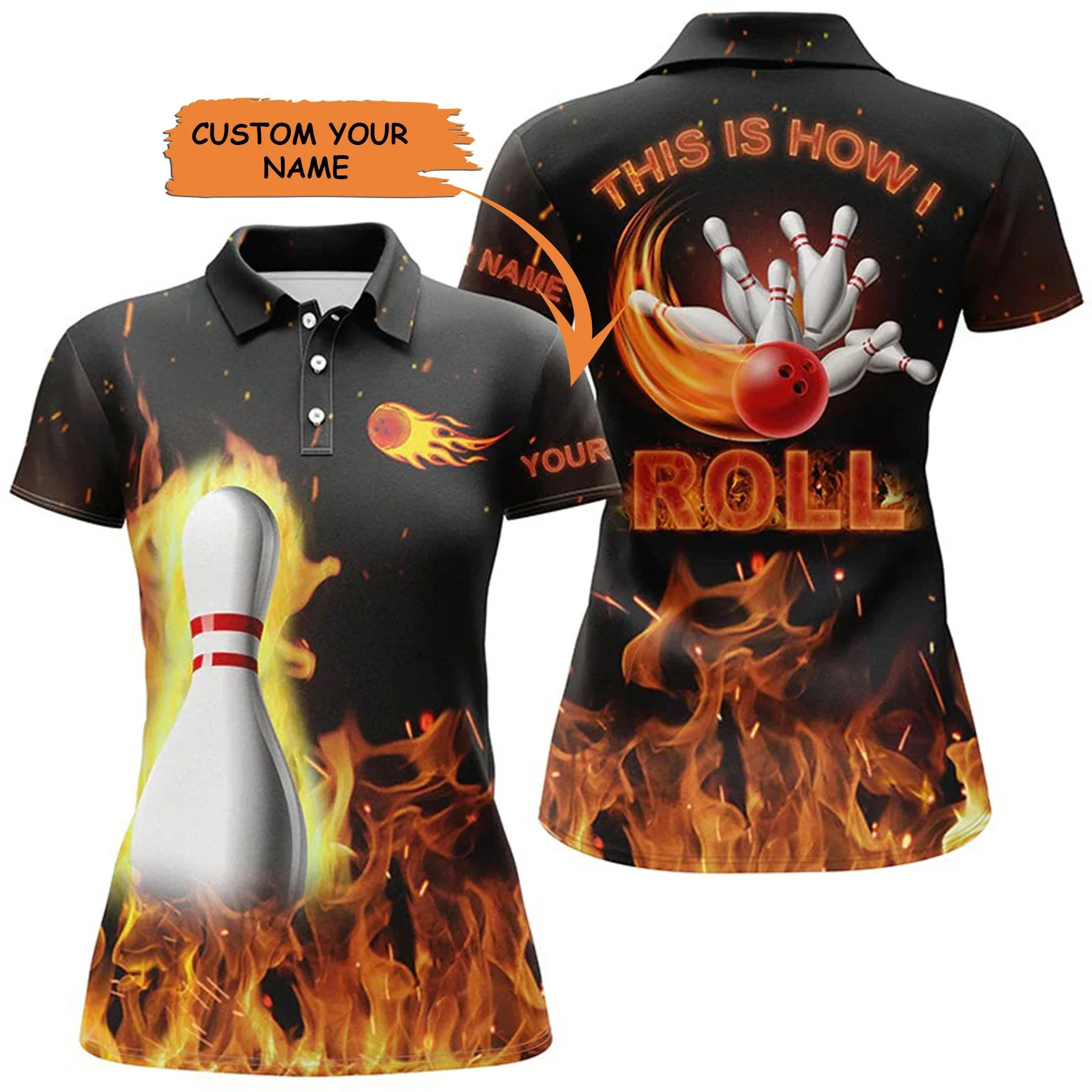 Bowling Women Polo Shirt Custom Name - This Is How I Roll Black Flame Personalized Bowling Polo Shirt - Gift For Friend, Family, Bowling Lovers