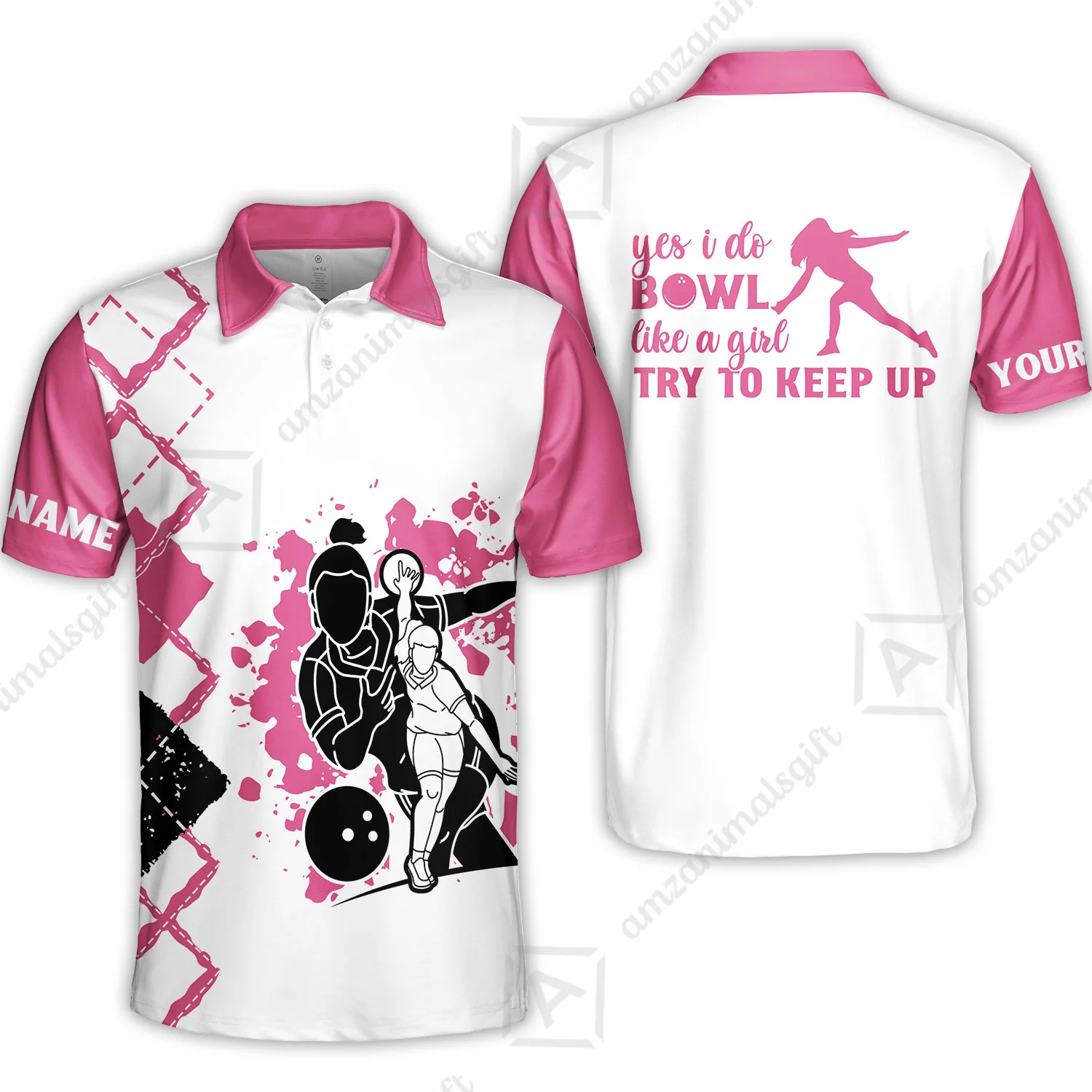 Bowling Women Polo Shirt Custom Name - Yes I Do Bowl Like A Girl Try To Keep Up  Personalized Bowling Polo Shirt - Gift For Friend, Family, Bowling Lovers - Image 5