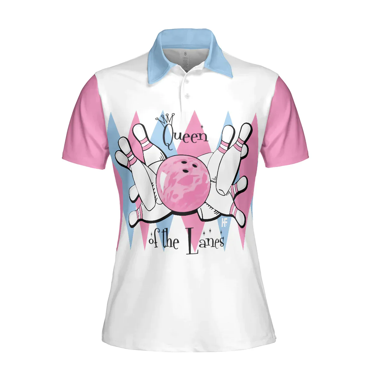 Bowling Women Polo Shirt - Queen Of The Lanes Pink And Blue Bowling Polo Shirt - Gift For Wife, Family, Bowling Lovers - Image 4