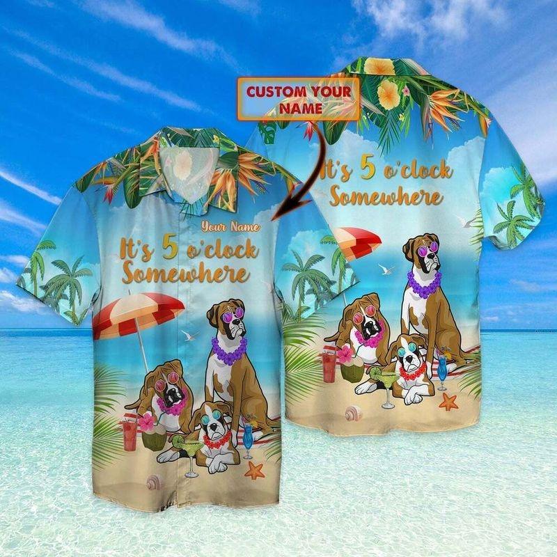 Boxer Dog Aloha Hawaiian Shirt - It Is Five O'clock Somewhere Hawaiian Shirt, Boxer Dogs Summer Beach Hawaiian Shirt For Men & Women, Boxer Lover