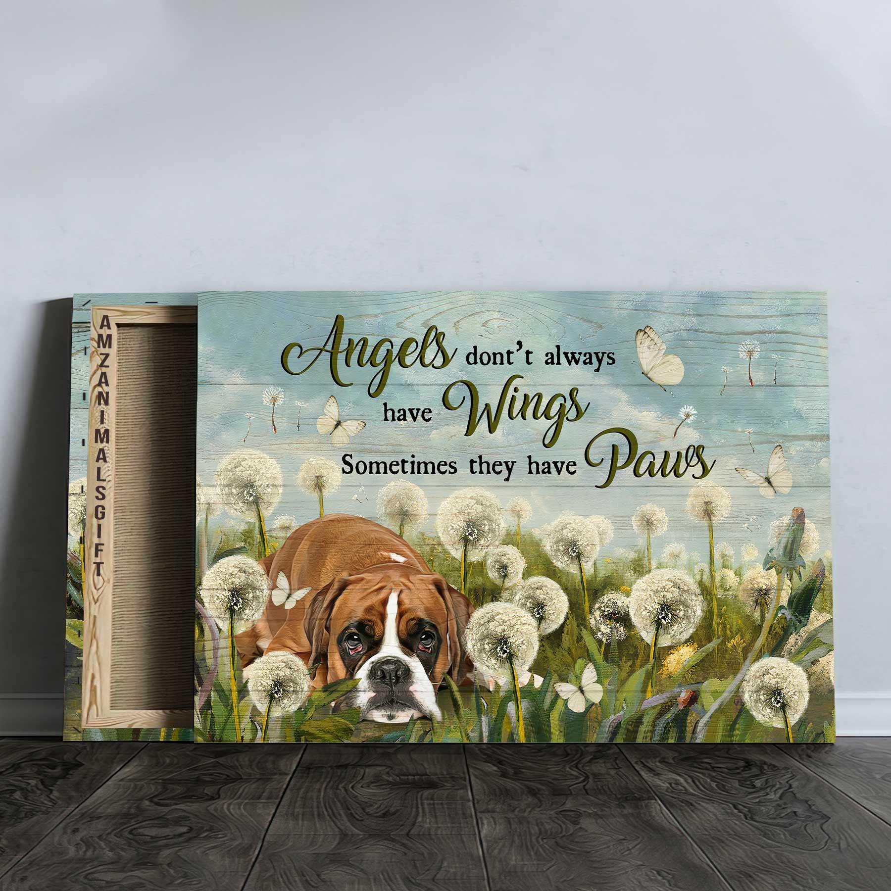 Boxer Premium Wrapped Landscape Canvas - Boxer Painting, Dandelion Field, Angels Don't Always Have Wings - Perfect Gift For Boxer Lovers - Image 3