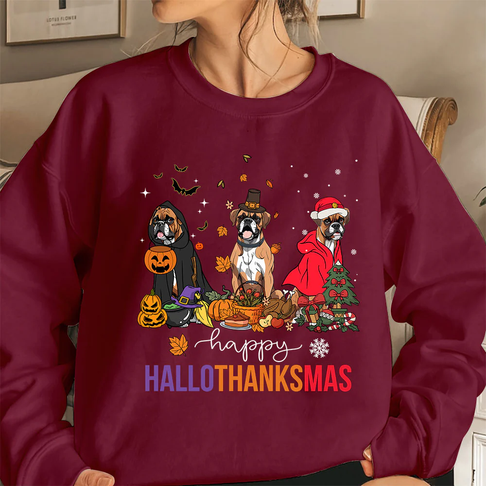 Boxer Sweatshirt, Happy hallothanksmas Boxer Sweatshirt, Witch Boxer Shirt, Boxer Halloween Sweatshirt - Image 3